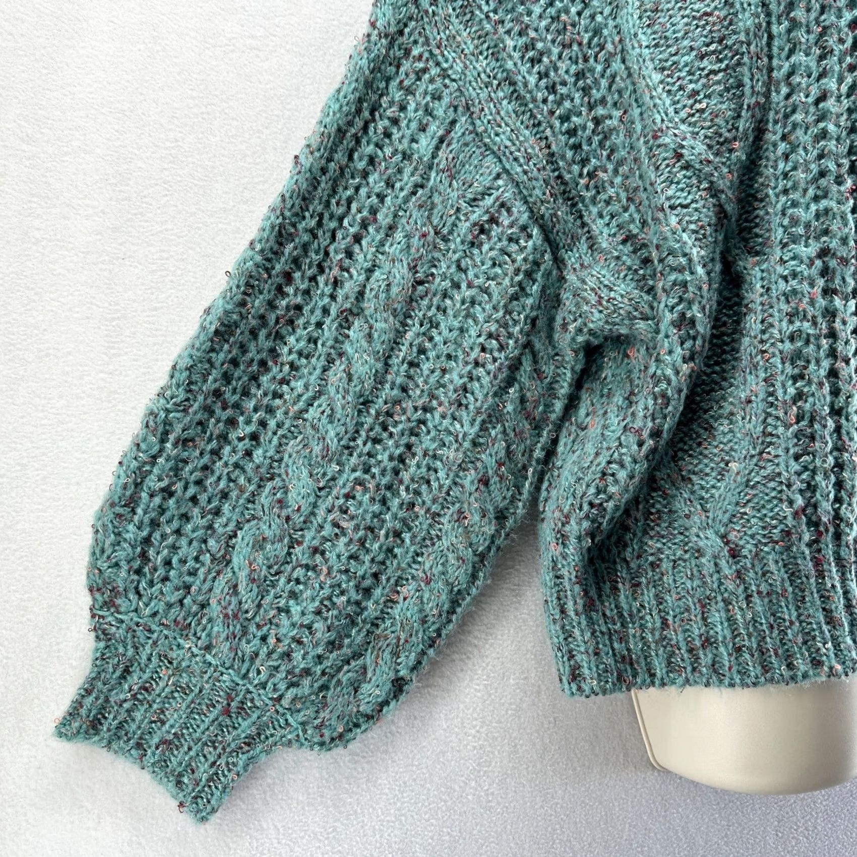 Vintage Gianni Bini Pullover Sweater Green Womens S Knit Crew Neck Long Sleeve Balloon Sleeve Casual Winter Size S / US 4 / IT 40 - 5 Thumbnail