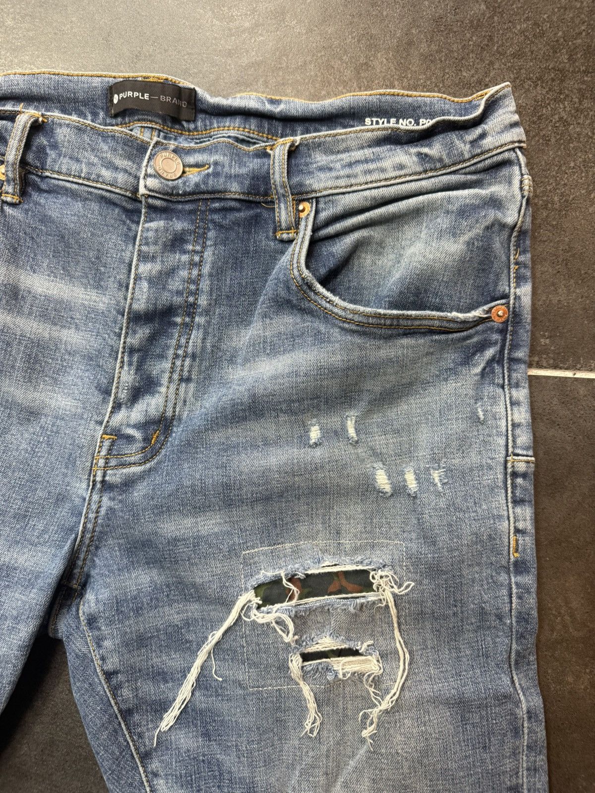 Purple Brand p001 camo patch denim ripped jeans
