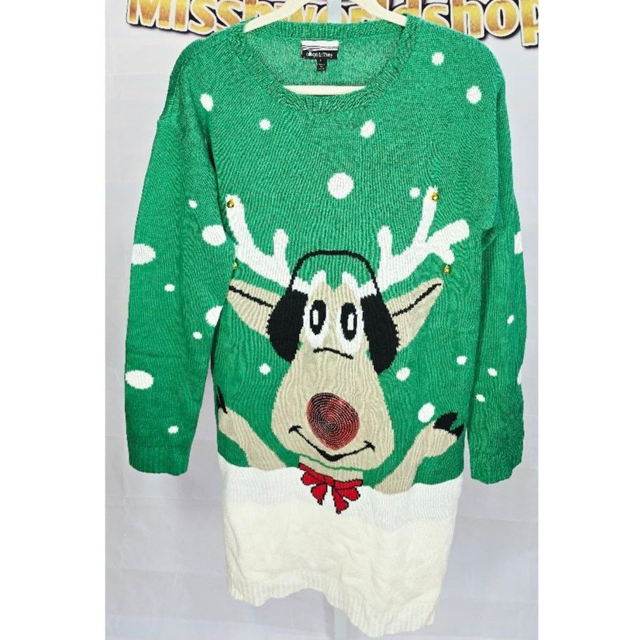 Other Allison B. Green Reindeer Christmas Ugly Sweater Dress L Size L / US 10 / IT 46 - 2 Thumbnail