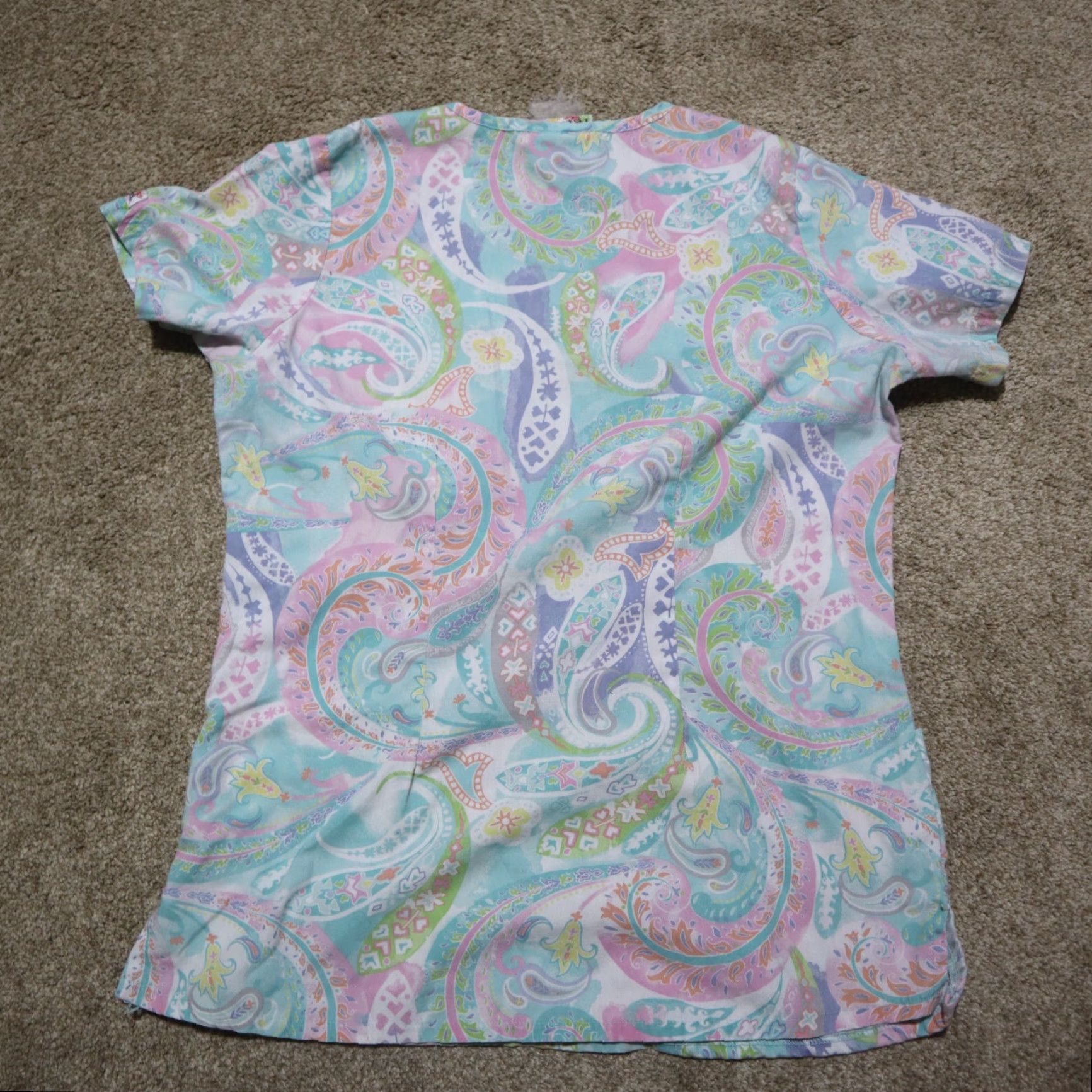Pinko VINTAGE UA Scrubs Shirt Adult Women Size M Pink Green Blue Paisley Floral Shirt Womens Size S / US 4 / IT 40 - 8 Thumbnail