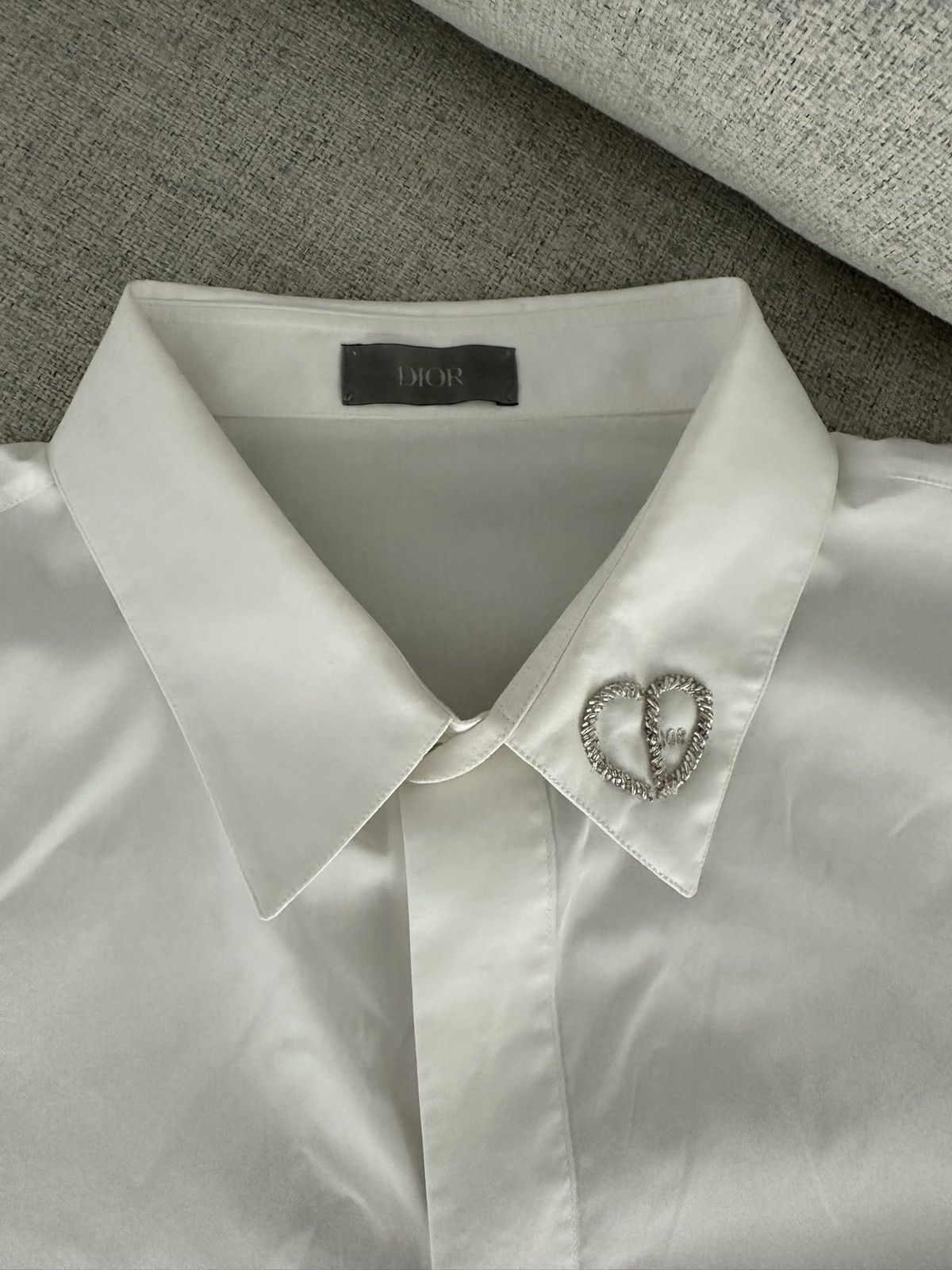 Dior Dior White Button Up Heart Metallic Embroidered Poplin Shirt Size US L / EU 52-54 / 3 - 2 Thumbnail