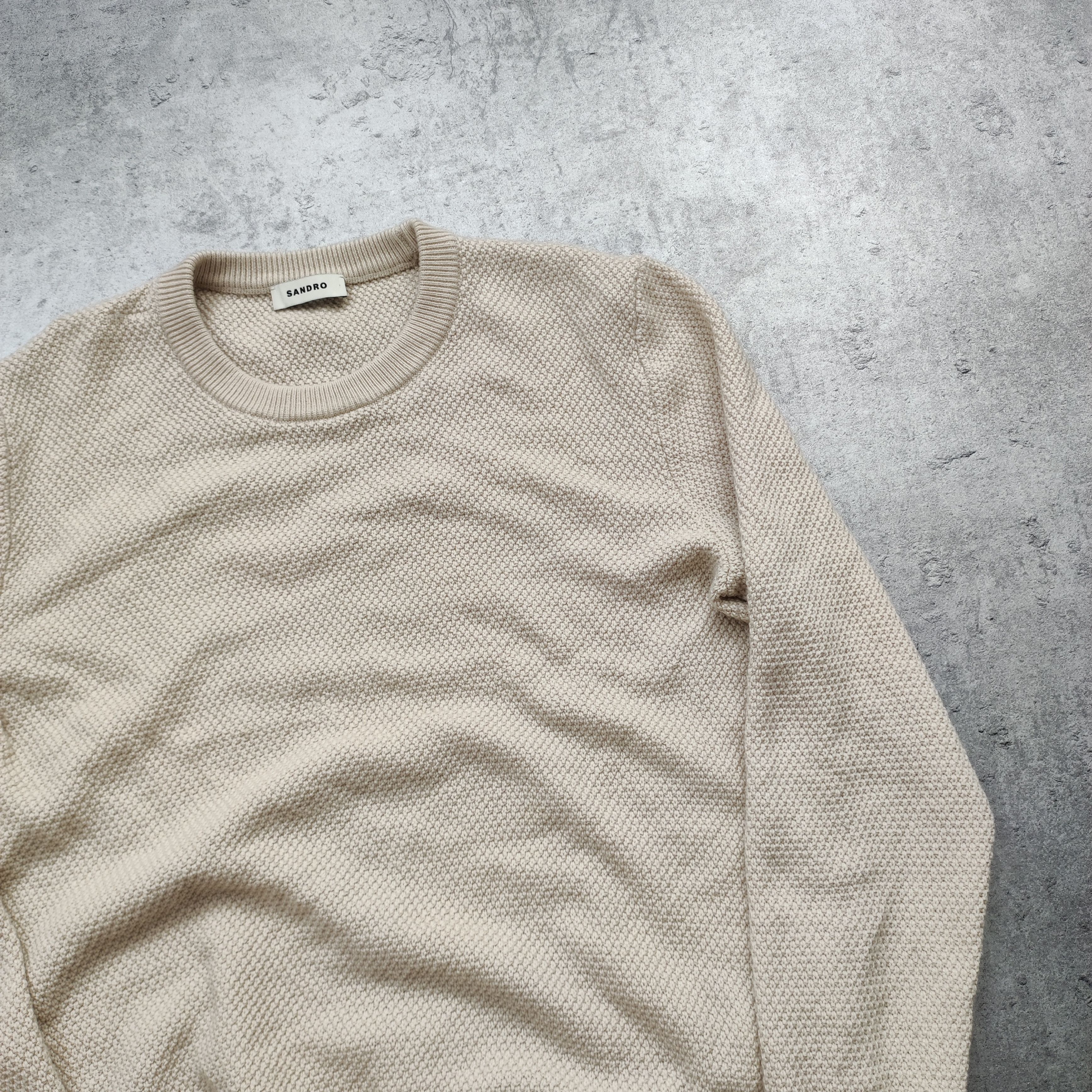Sandro Sandro Paris Classic Pique Cream Wool Sweater Knitwear Size US L / EU 52-54 / 3 - 3 Thumbnail
