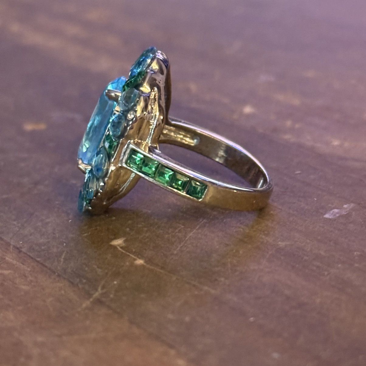 Other Silver tone blue and green gemstones cocktail ring Size ONE SIZE - 5 Thumbnail
