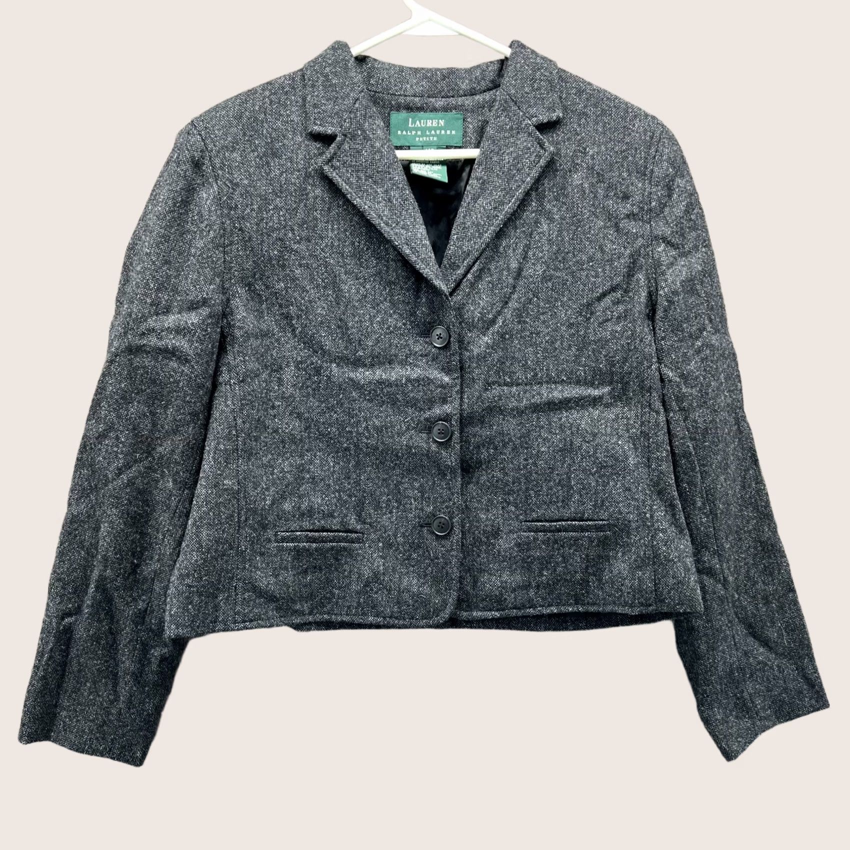 Ralph Lauren Lauren Ralph Lauren Blazer Womens 14P Petite Gray Wool Coat Vtg Sport Coat Jacket Three-Button Front Button Single-Breasted Mens Womens Girls Boys Size XL / US 12-14 / IT 48-50 - 1 Thumbnail