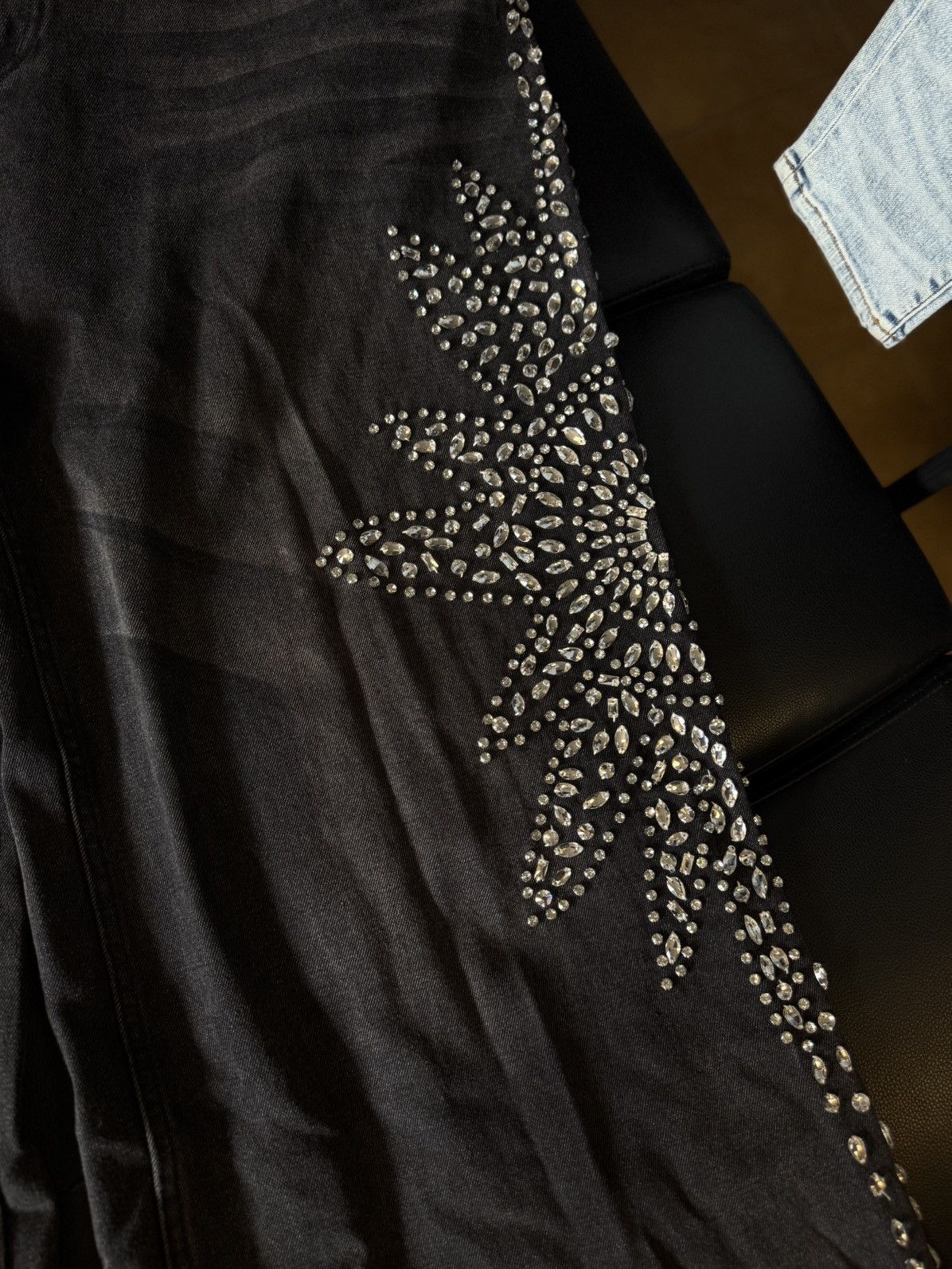 Vale Valley Stone Crystal Rhinestone Baggy Black Jeans Size 38 Size US 38 / EU 54 - 5 Thumbnail