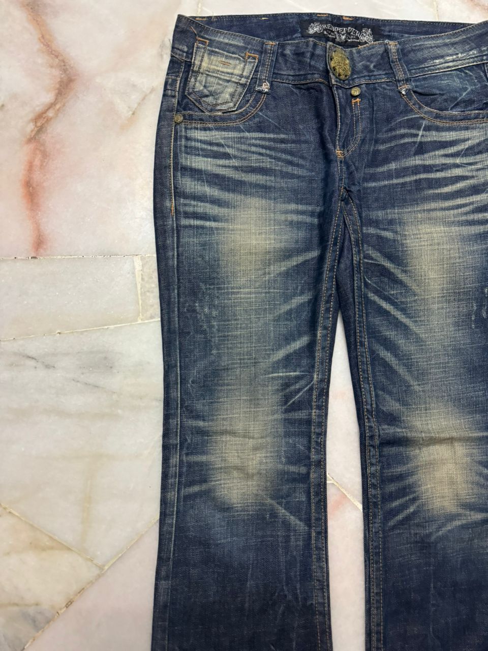 Japanese Brand 💥Insane Flared Red Pepper Butterfly Embroidery Mudwash Jeans Size US 30 / EU 46 - 4 Thumbnail