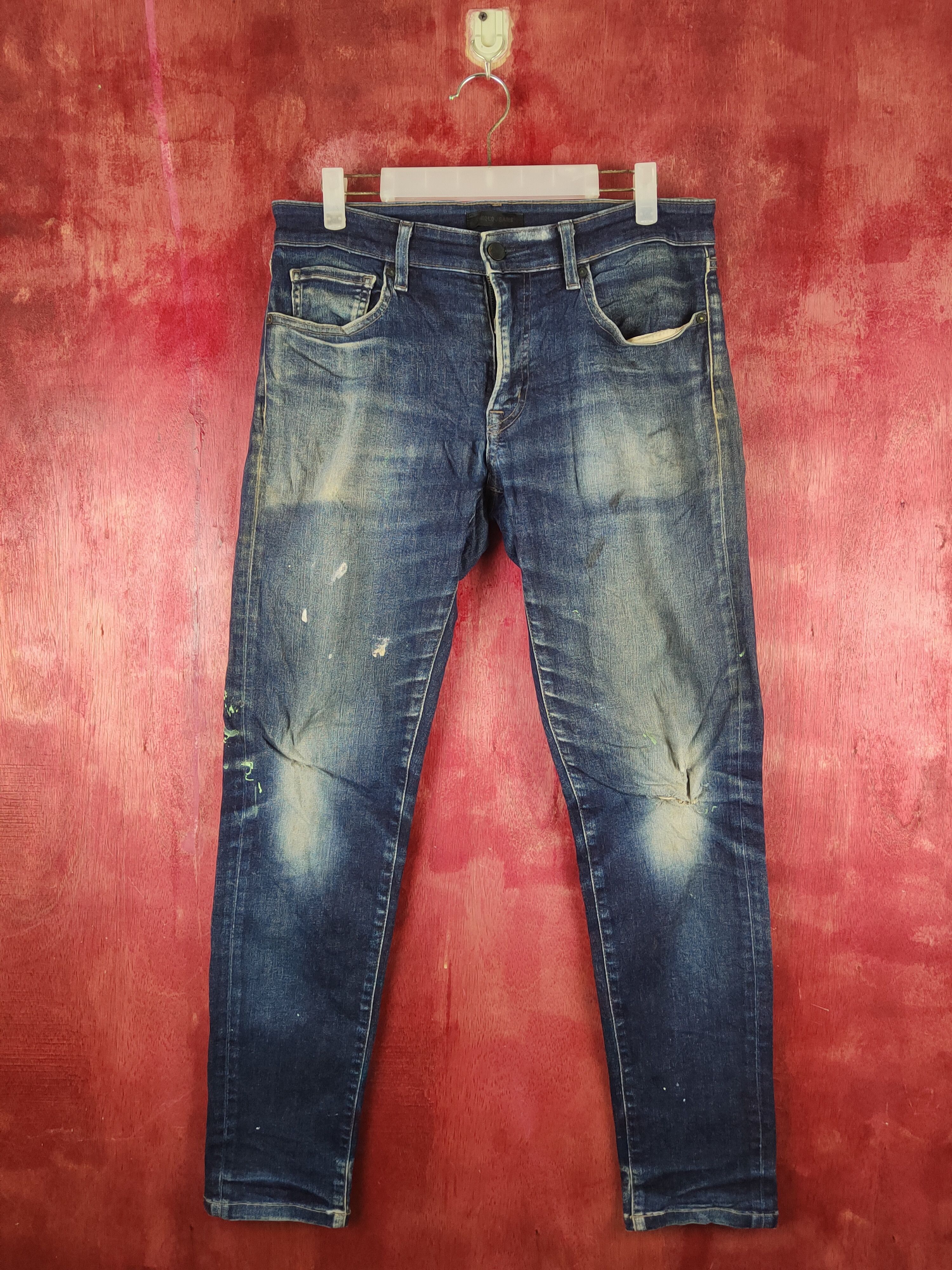 Japanese Brand Uniqlo Dark Blue Distressed Ripped Jeans #S2363 Size US 31 - 1 Thumbnail