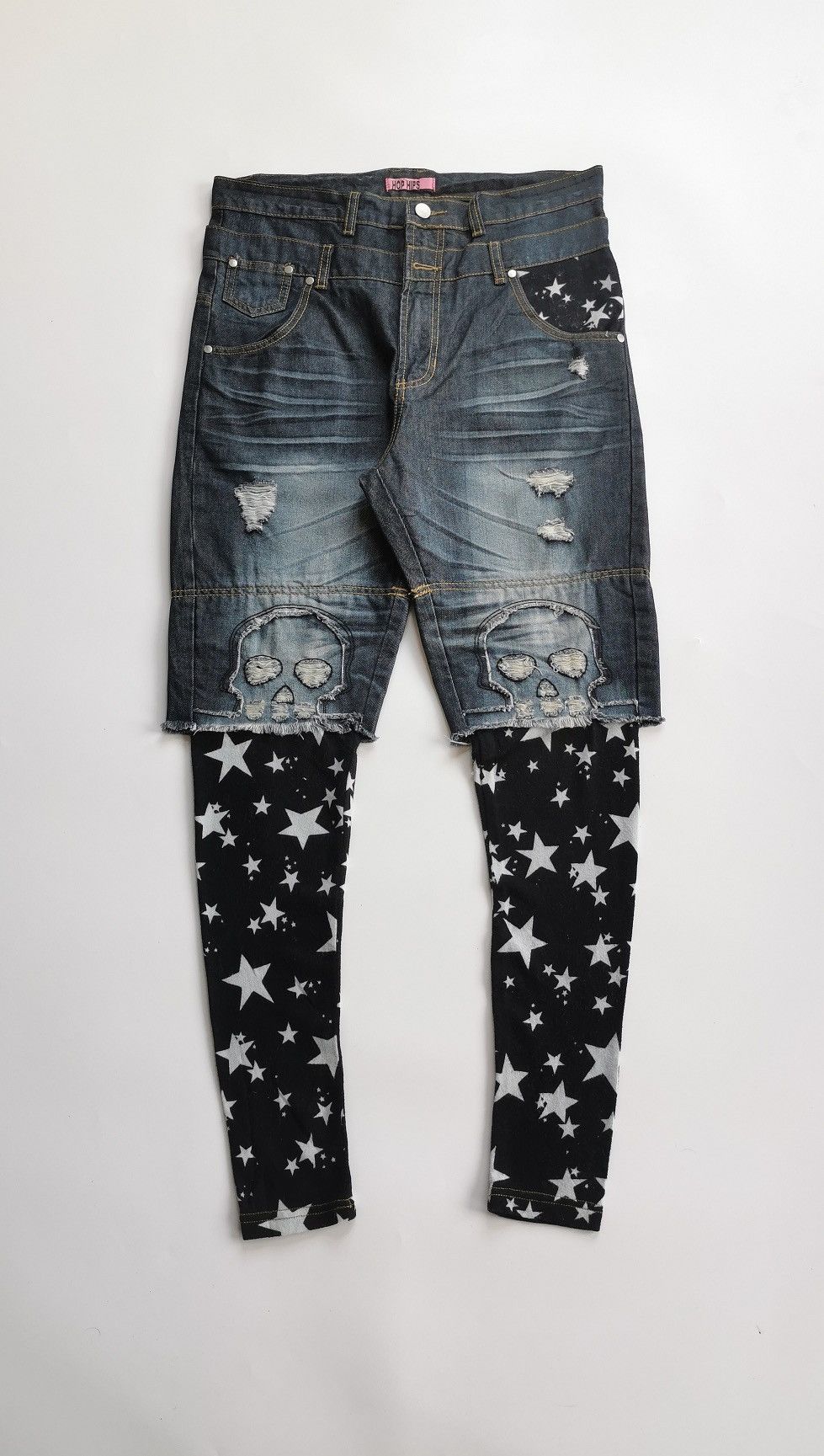 Kapital Hop Hips Punk Skull Star Double Waist Legging Denim Jeans Size US 33 - 1 Thumbnail
