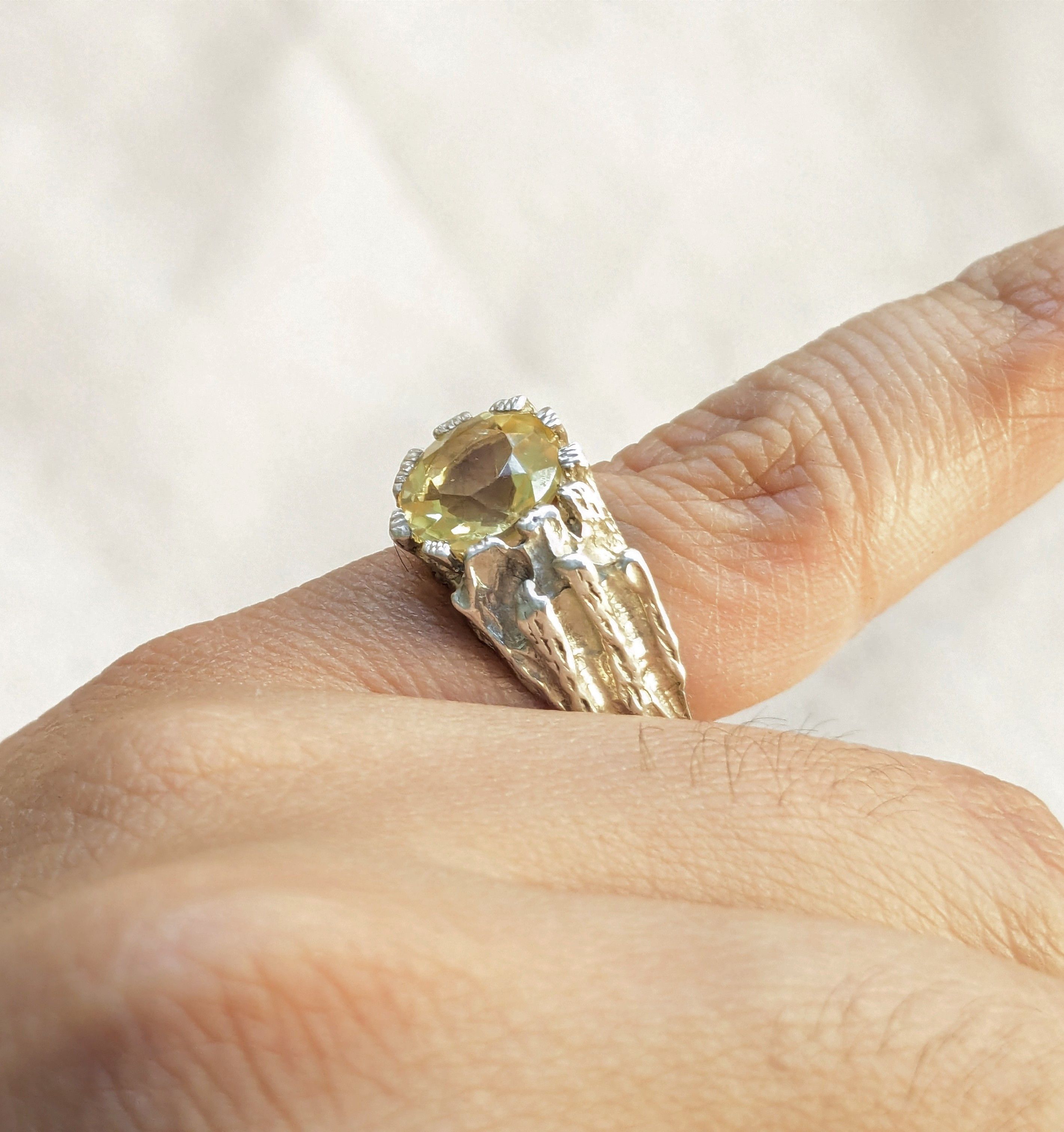 Sterling Silver × Vintage Vintage Sterling Silver Ring Yellow Citrine 7 Brutalist Size ONE SIZE - 14 Thumbnail