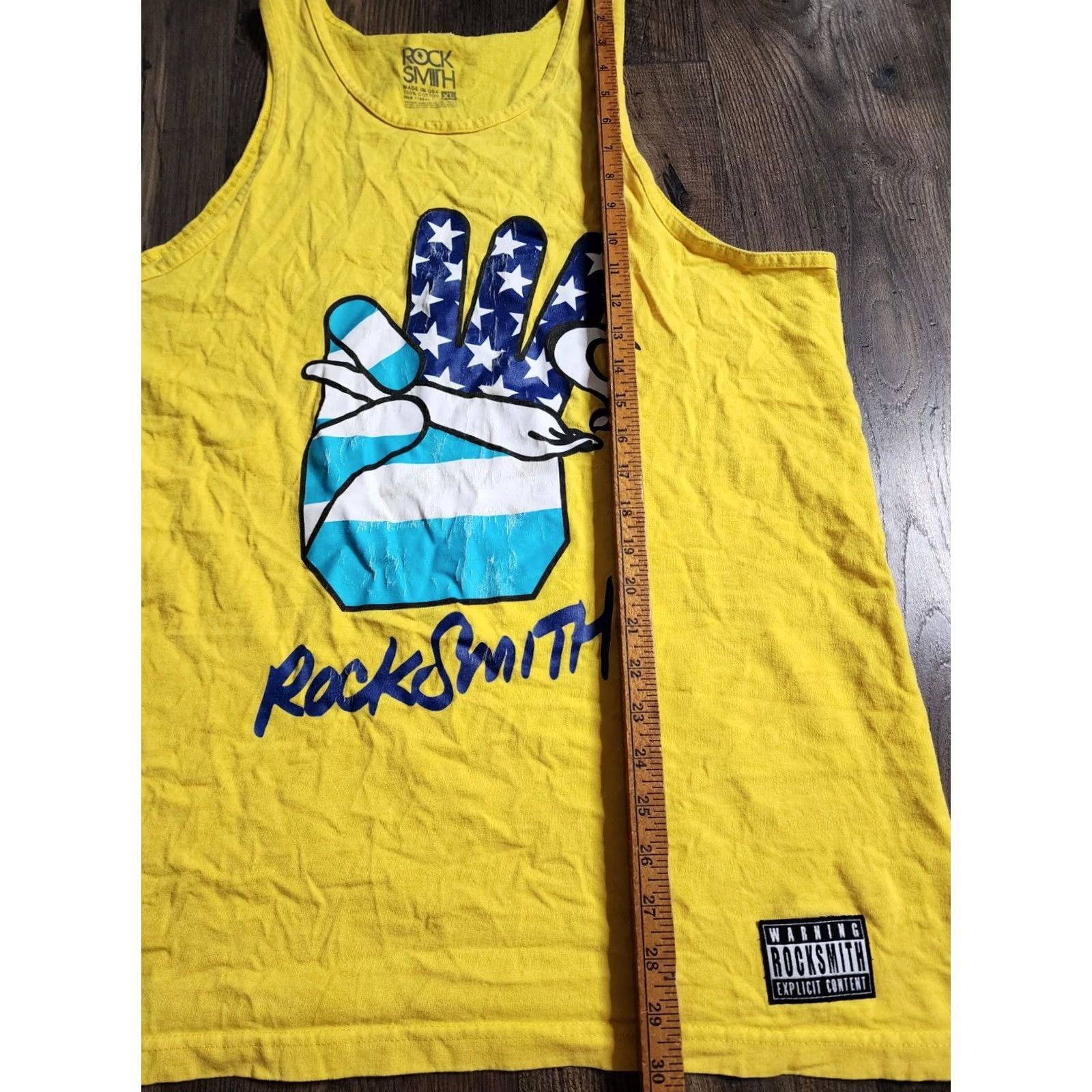 Vintage Mens XL Rocksmith Tank top Shirt Distressed Yellow Cotton Sleeveless Round Neck Size US XL / EU 56 / 4 - 2 Thumbnail