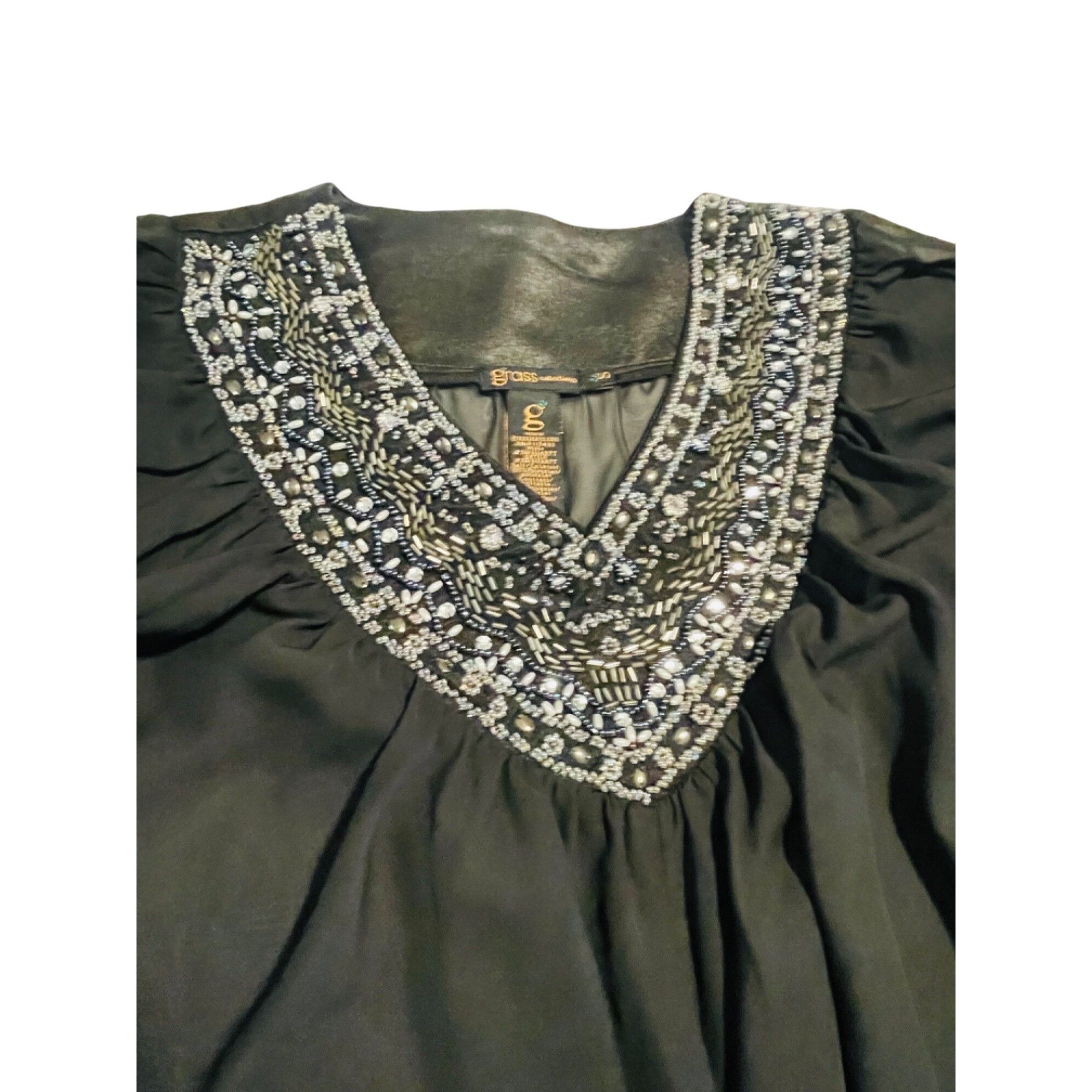 Other Grass Collection Black Batwing Blouse With Embellished Neckl Size S / US 4 / IT 40 - 2 Thumbnail
