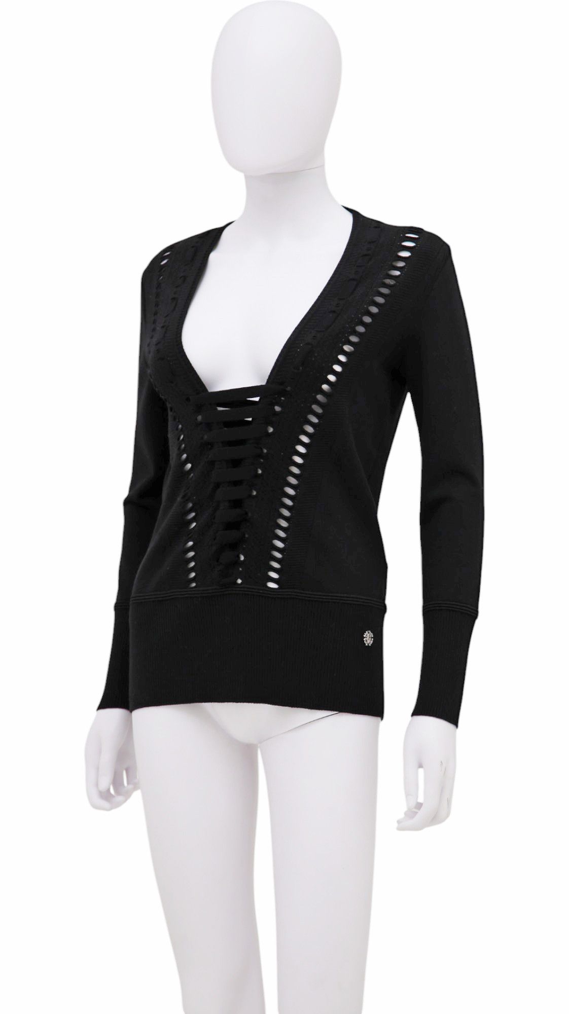 Roberto Cavalli F/W 2012 Black Cut-Out Wool Longsleeve Size S / US 4 / IT 40 - 2 Thumbnail