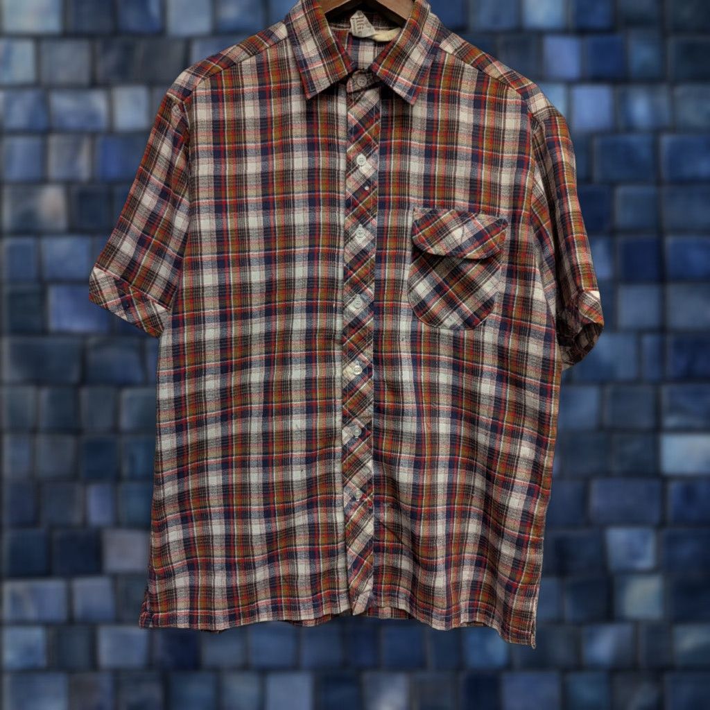 Vintage VINTAGE Alfie California Rockabilly Mod Woven Shirt With collar L 60s Blue Cotton Short Sleeve Button-Front Original 1970s Disco Mens Size US L / EU 52-54 / 3 - 1 Thumbnail
