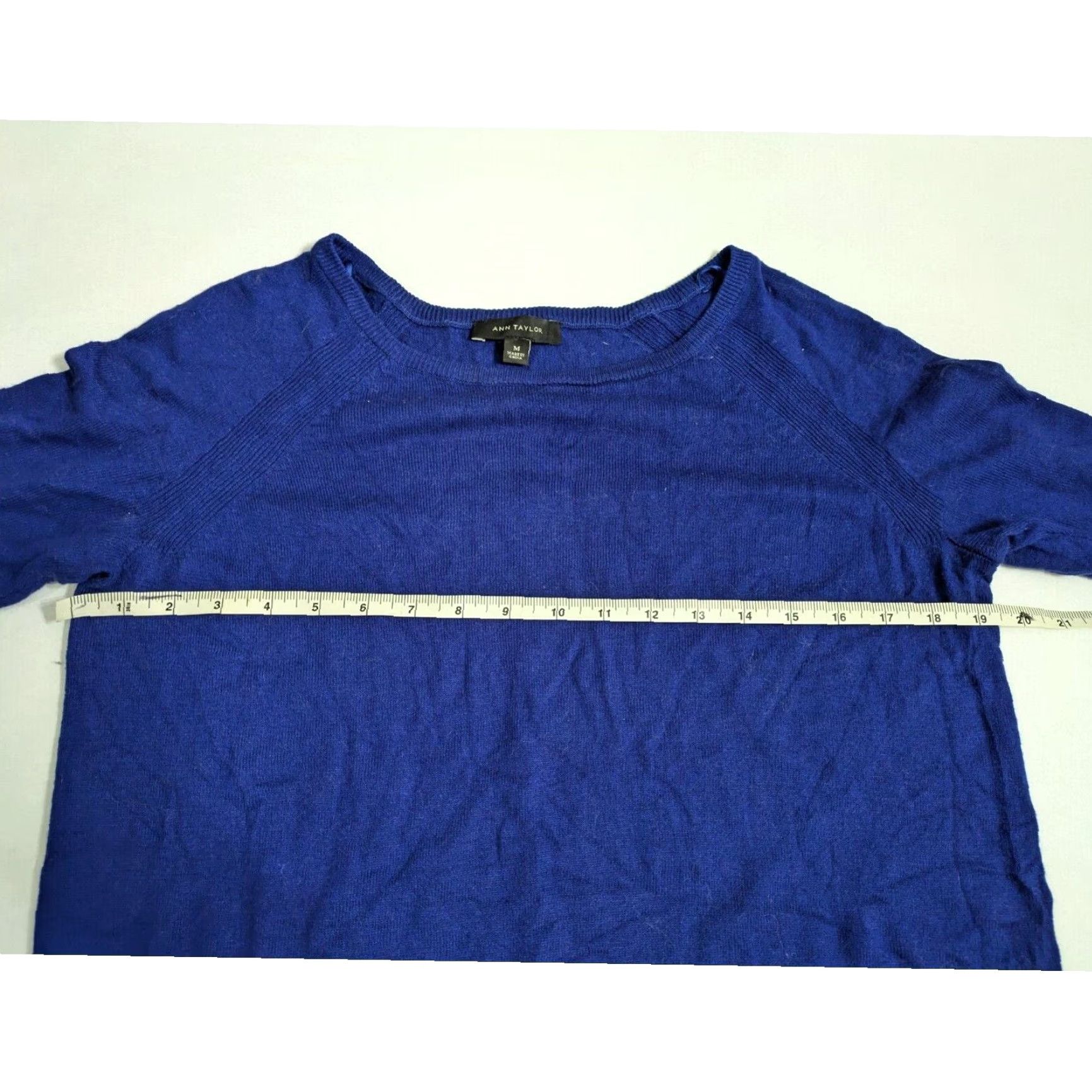 Ann Taylor Ann Taylor Women’s Medium Blue Round Neck Knit Side Long Sleeve Pullover Top Shirt Size M / US 6-8 / IT 42-44 - 8 Thumbnail