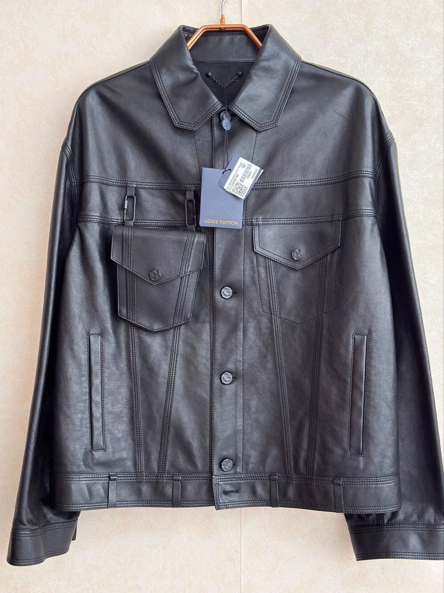 Virgil Abloh Louis Vuitton Runway Black Leather Jacket Size US L / EU 52-54 / 3 - 1 Thumbnail