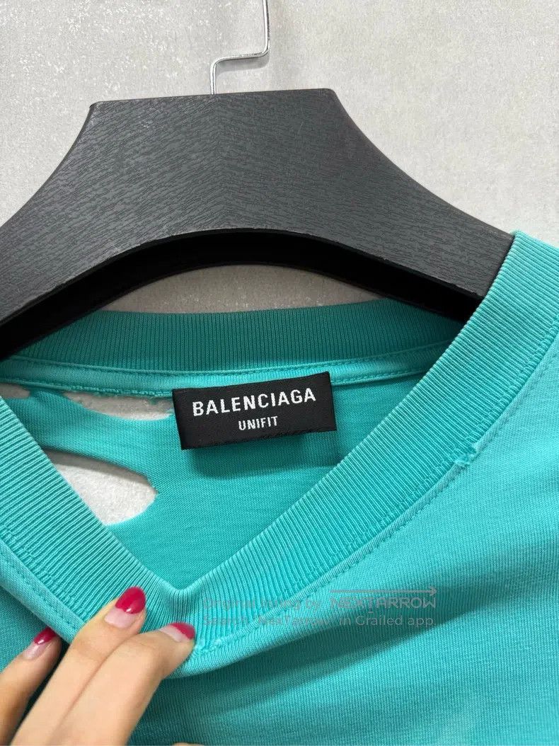 Balenciaga Balenciaga Teal Large Hole Short Sleeve Size US XS / EU 42 / 0 - 2 Thumbnail