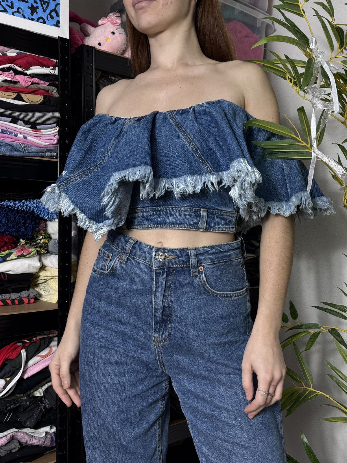 Philosophy di Lorenzo Serafini VINTAGE PHILOSOPHY DI LORENZO SERAFINI RUSHES DENIM CROP TOP Size XS / US 0-2 / IT 36-38 - 1 Thumbnail