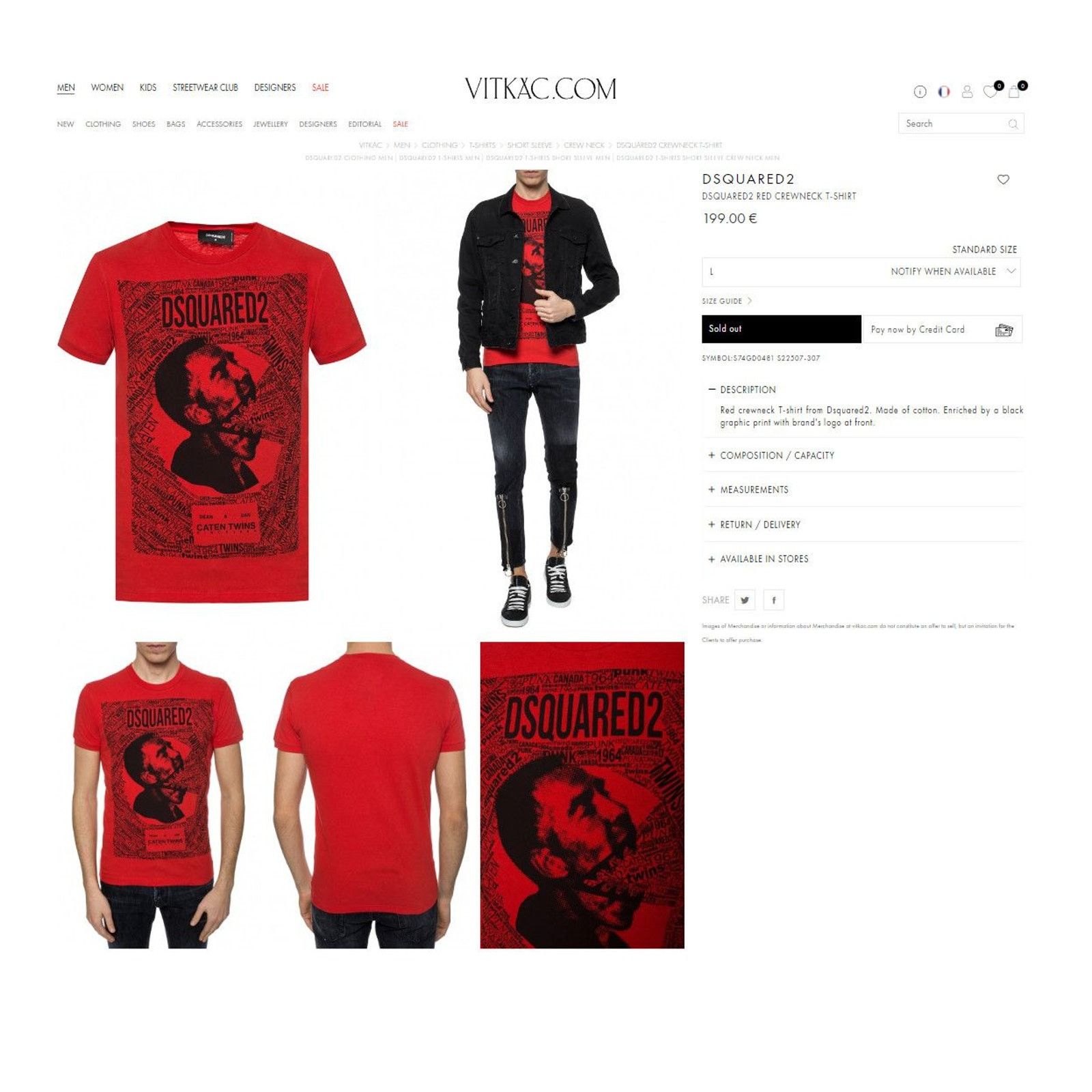 Designer × Dsquared2 💎 200€ Caten Twins Red Crewneck T-shirt Tee Size XL Size US XL / EU 56 / 4 - 9 Thumbnail