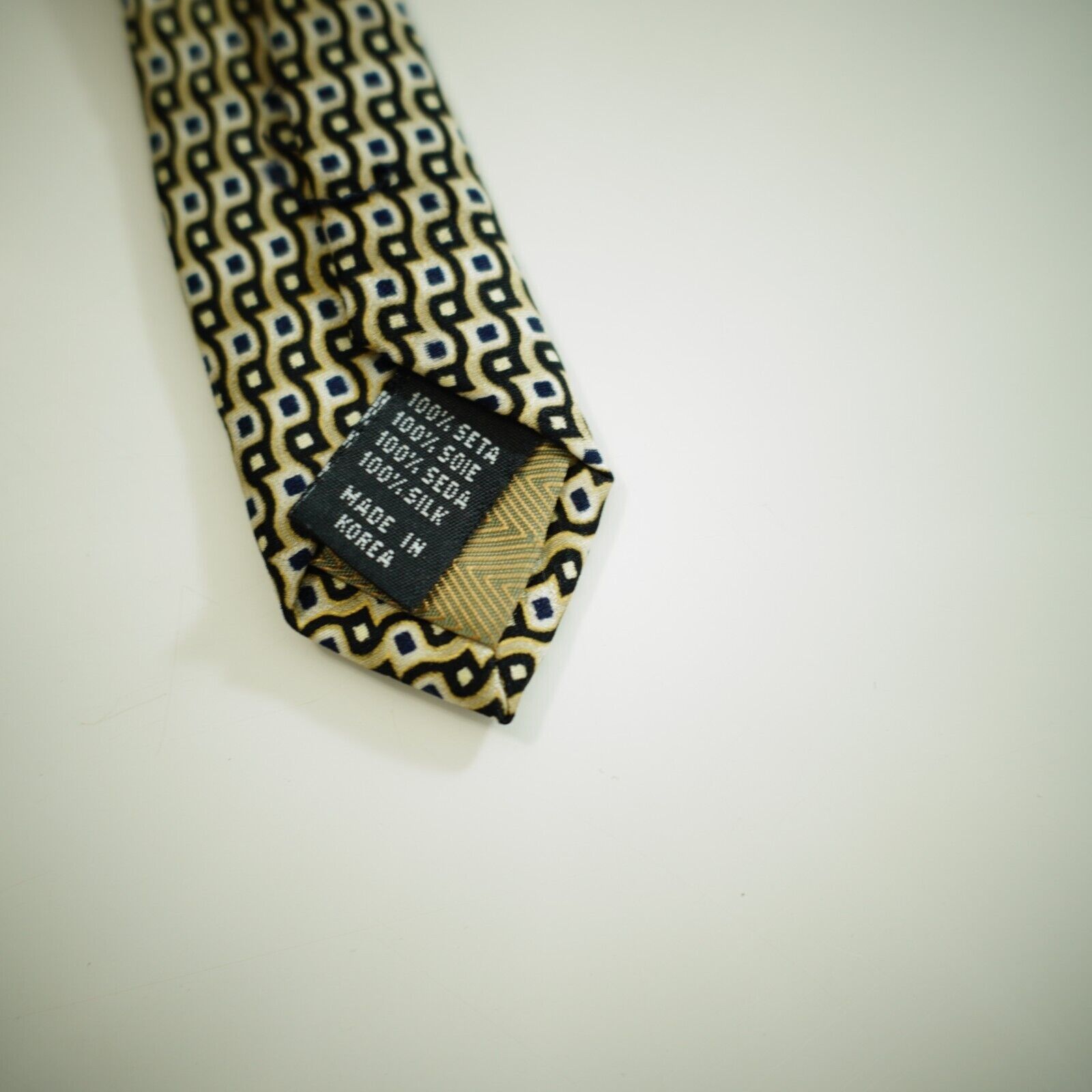 Bergamo New York Bergamo New York Black Tan Geometric Print Wide Silk Tie Size ONE SIZE - 4 Thumbnail