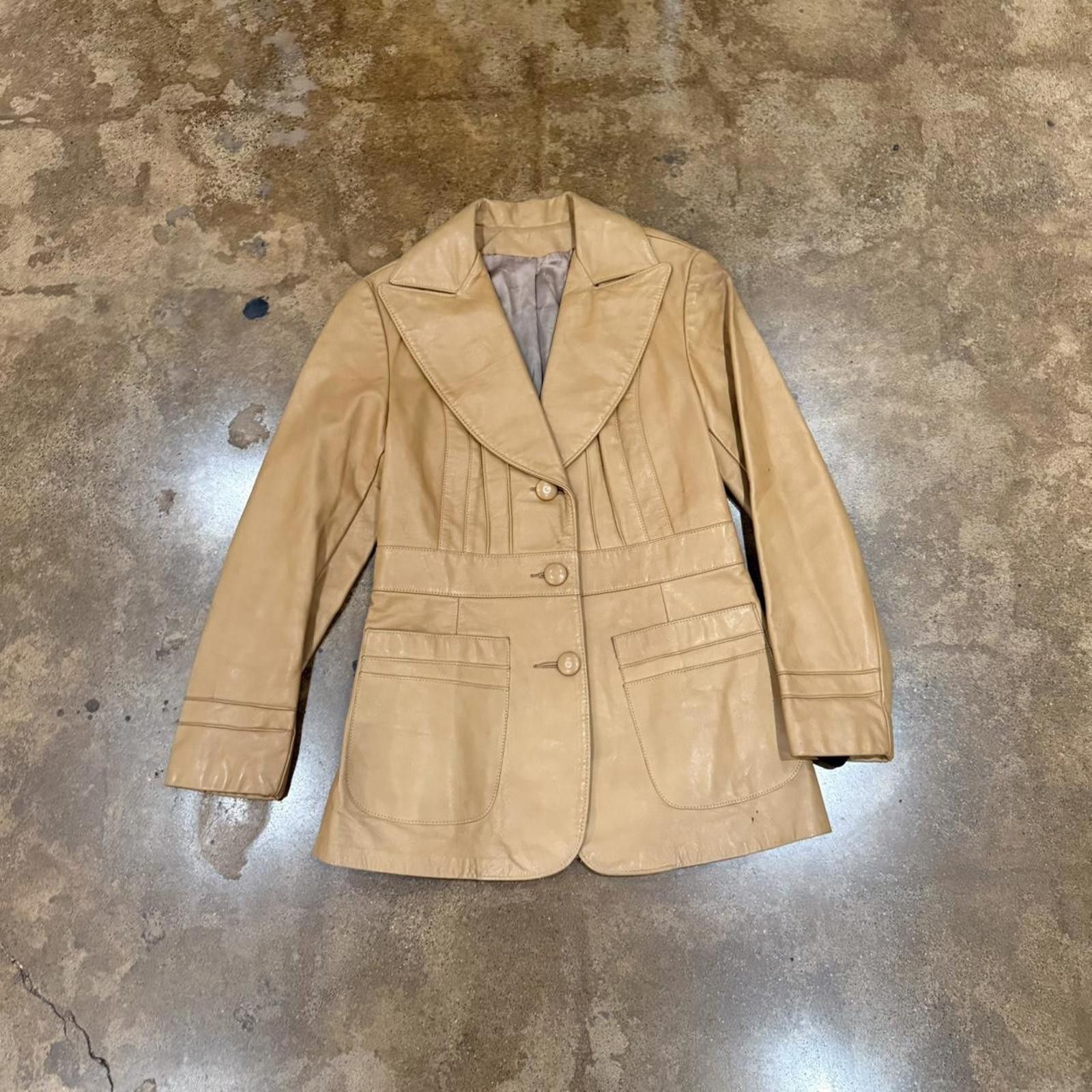 Camel Camel 70s Fitted Collared Leather Jacket Size XS / US 0-2 / IT 36-38 - 2 Thumbnail