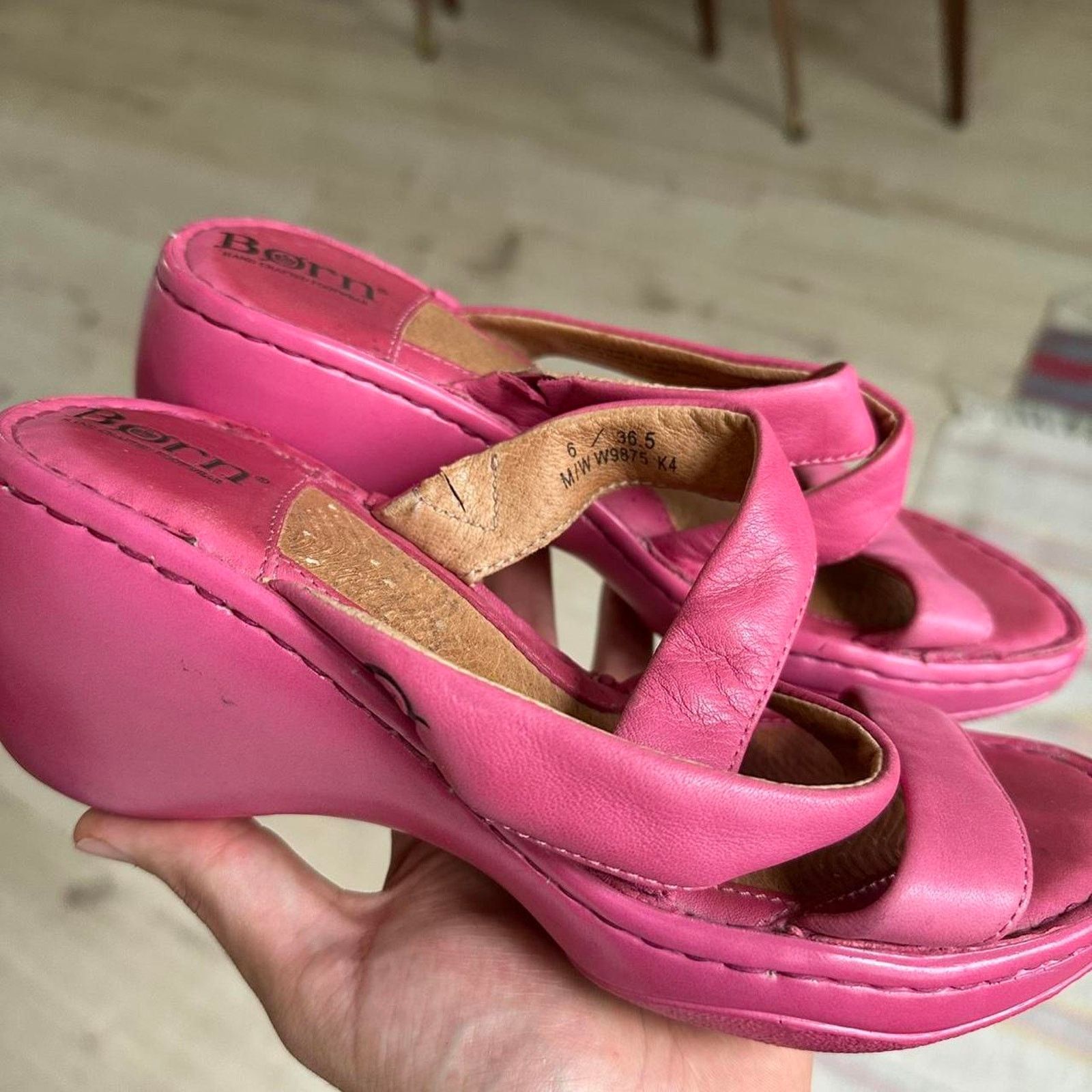 Vintage Vintage Pink Leather Strap Chunky Platform Slip On Sandals Size US 6 / IT 36 - 4 Thumbnail