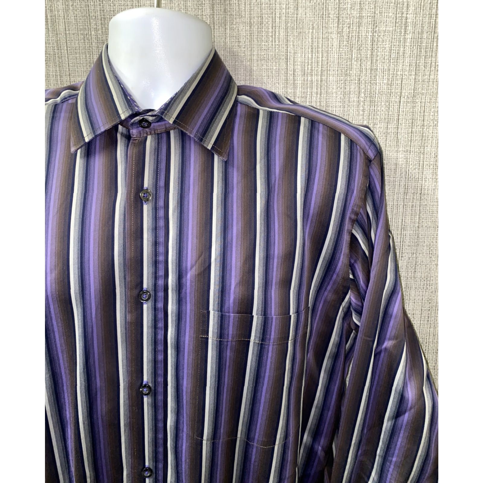 BUGATCHI Bugatchi Uomo Shirt Mens Black/Purple Striped Long Sleeve Button-Up 24 In Armpit L Regular Cotton? Size US L / EU 52-54 / 3 - 2 Thumbnail