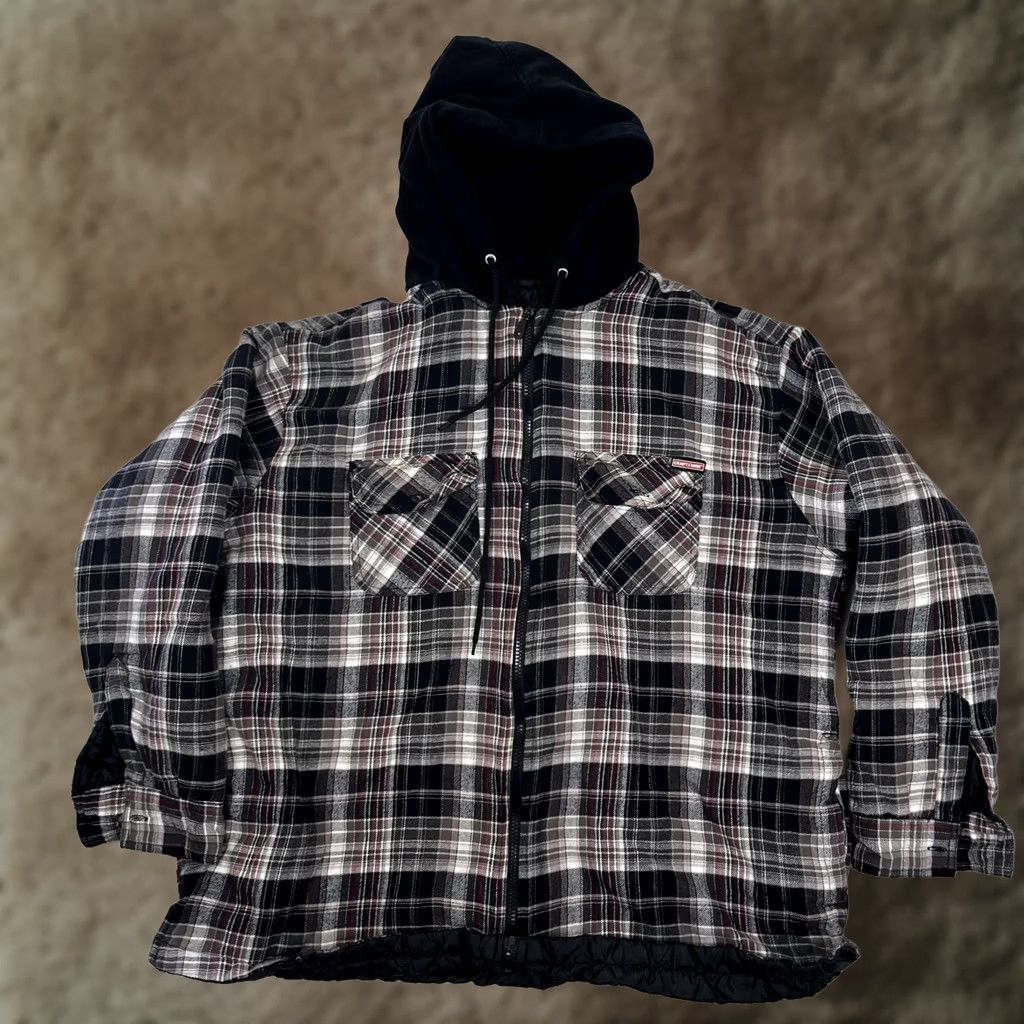 Vintage Craftsman Jacket Mens 2XL Black Plaid Hooded Flannel Quilted Lined Workwear Size US XXL / EU 58 / 5 - 1 Thumbnail