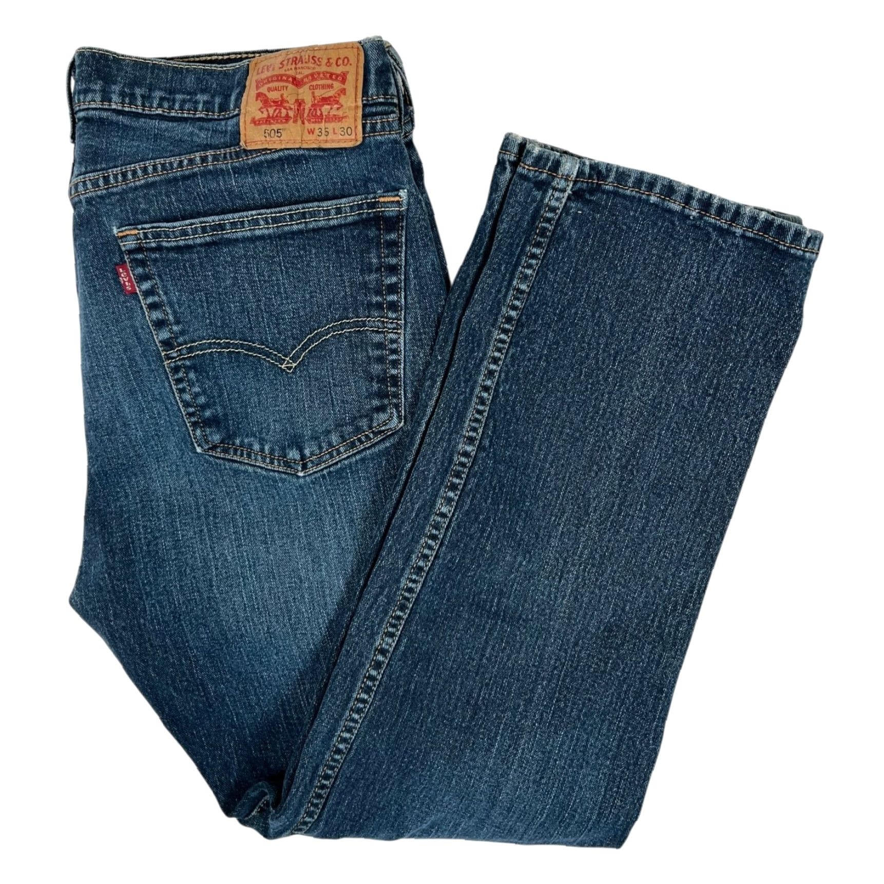 Levi's VINTAGE Levi’s 505 Jeans Blue Denim 32x30 Medium Wash Regular Fit 5-Pocket Men Mens USA 90s Mexico 100% Cotton Taper Straight Size US 32 / EU 48 - 2 Thumbnail