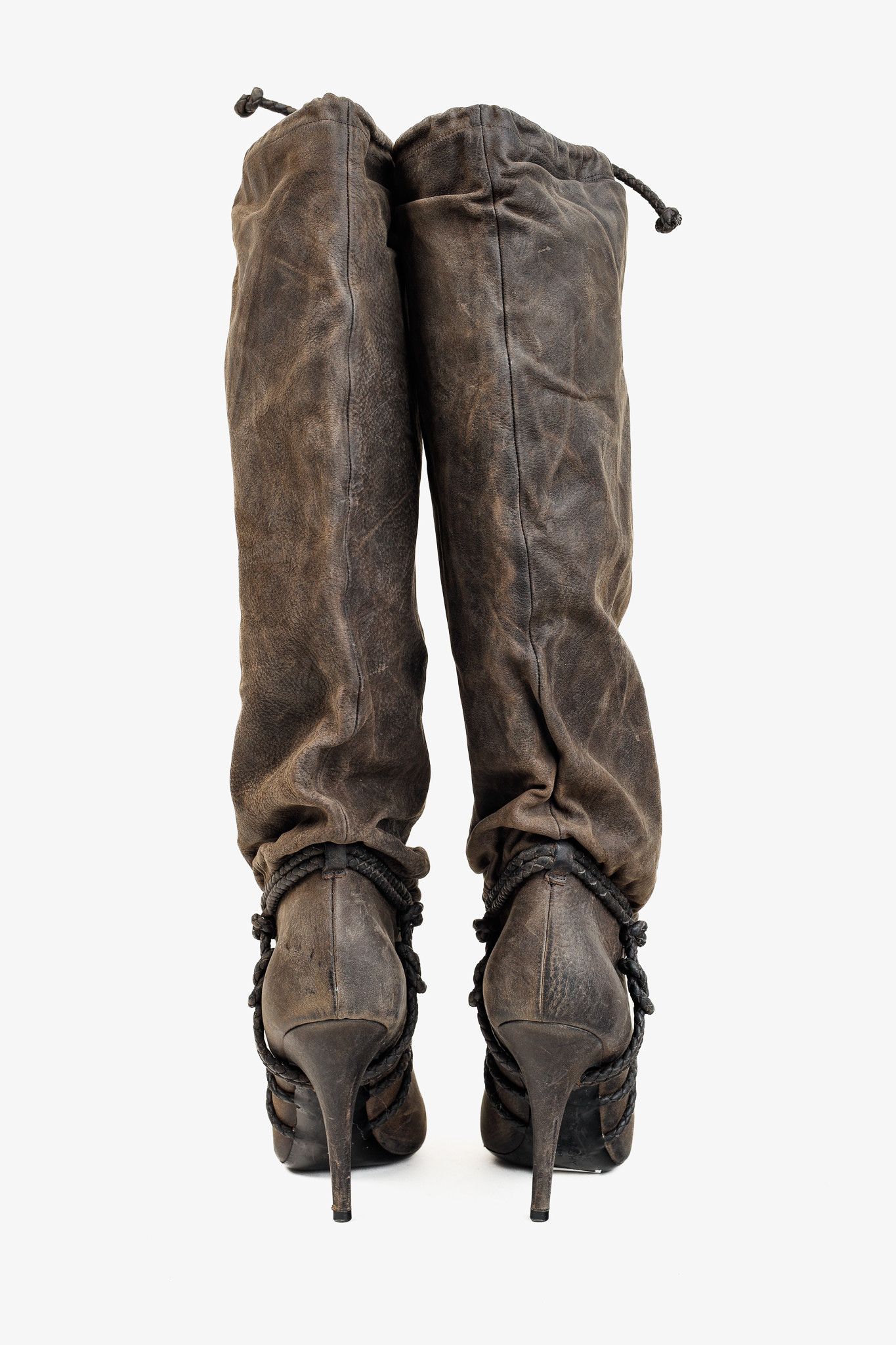 Givenchy Wax Textured Leather Knotted-Rope Heeled Boots