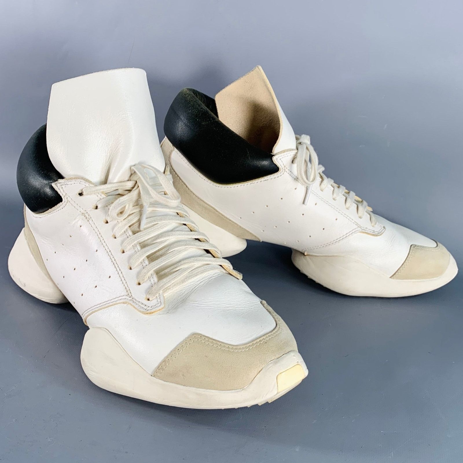 Vicious White Black Taupe Color Leather Chunky Sole Sneakers