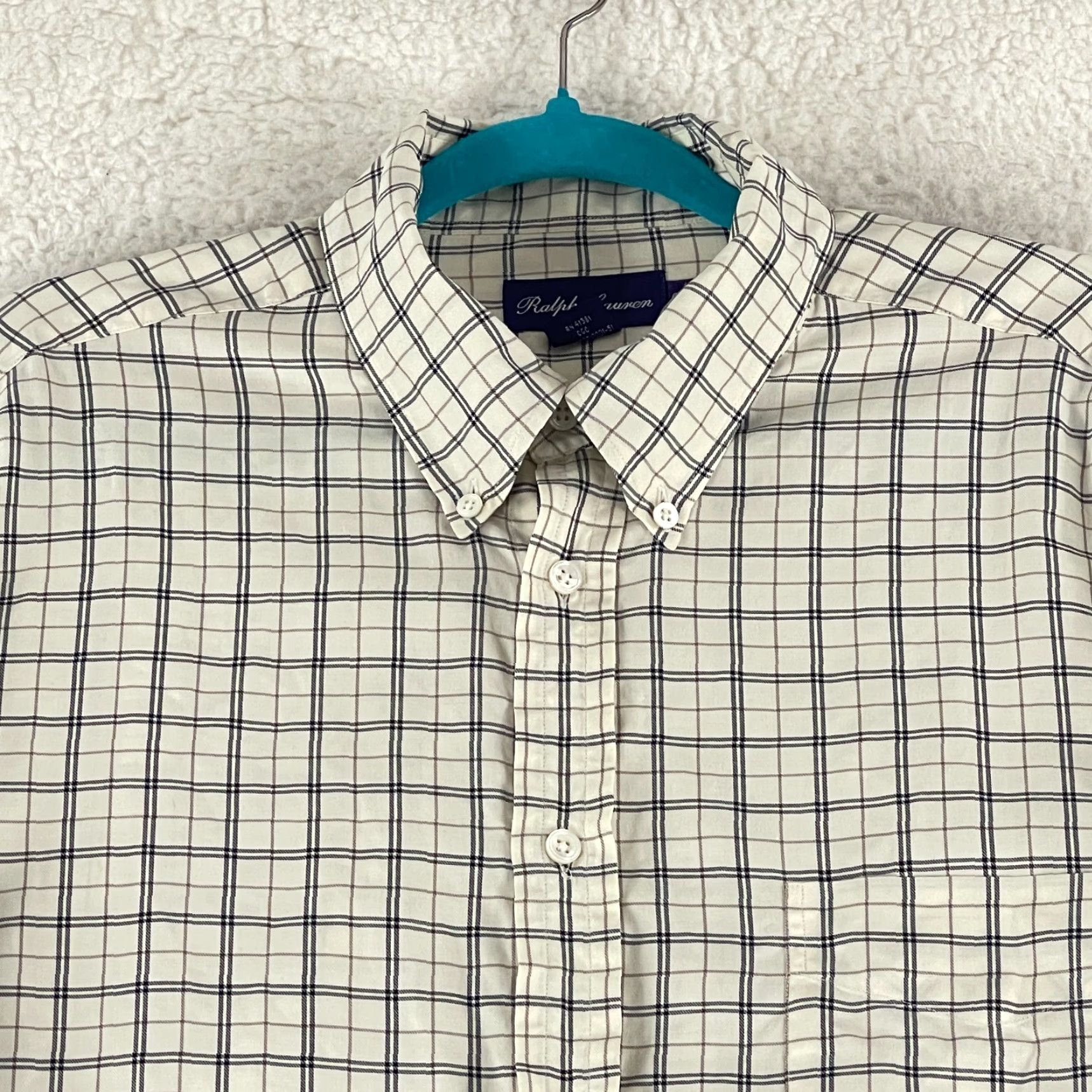 Ralph Lauren Ralph Lauren Purple Label Button-Down Dress Shirt Mens XL Plaid Made in Italy Ivory LS Size 46R - 3 Thumbnail