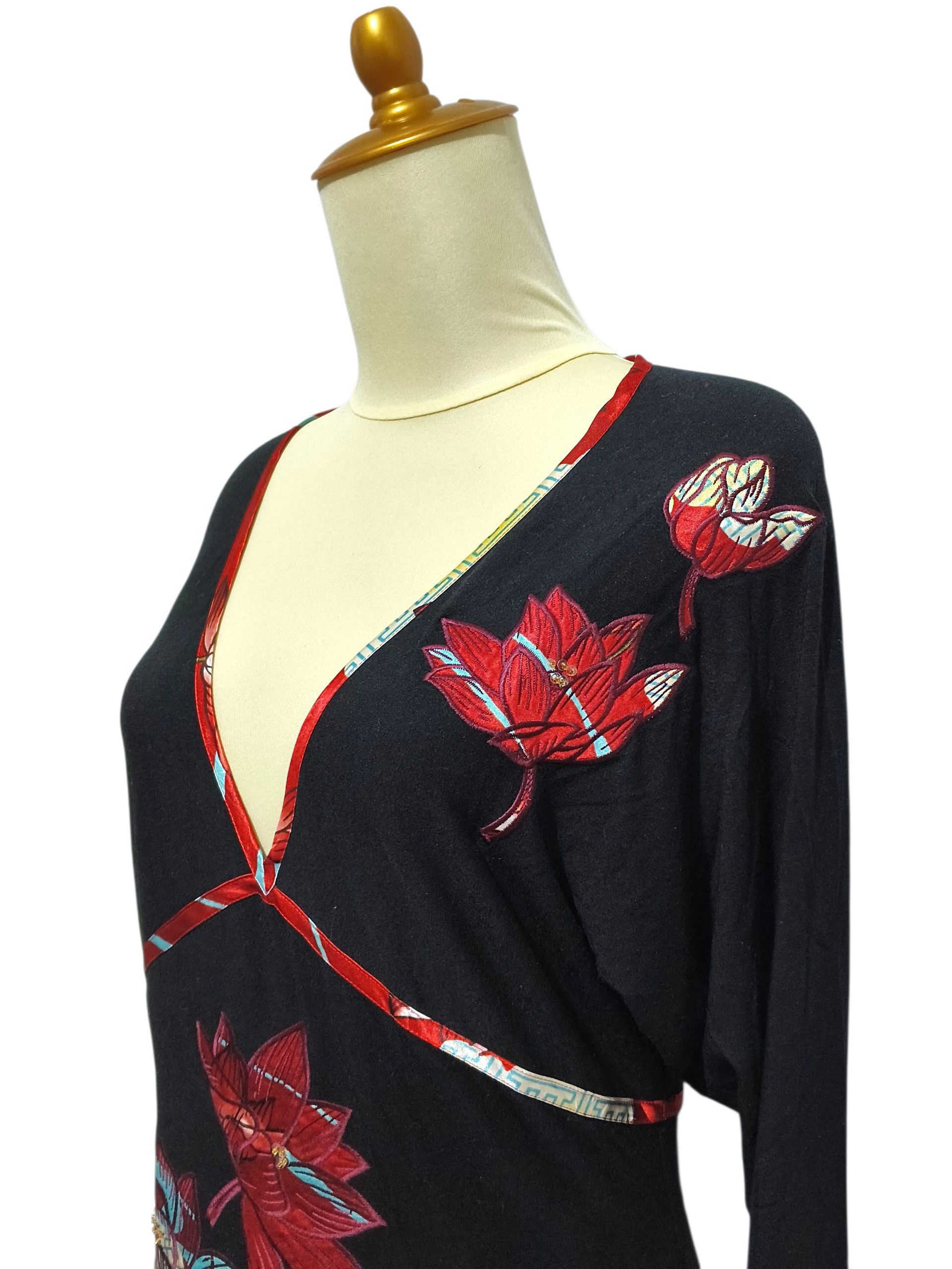 Vivienne Tam Vivienne Tam Y2K Lotus Embroidery V Neck Long Sleeve Size S / US 4 / IT 40 - 4 Thumbnail