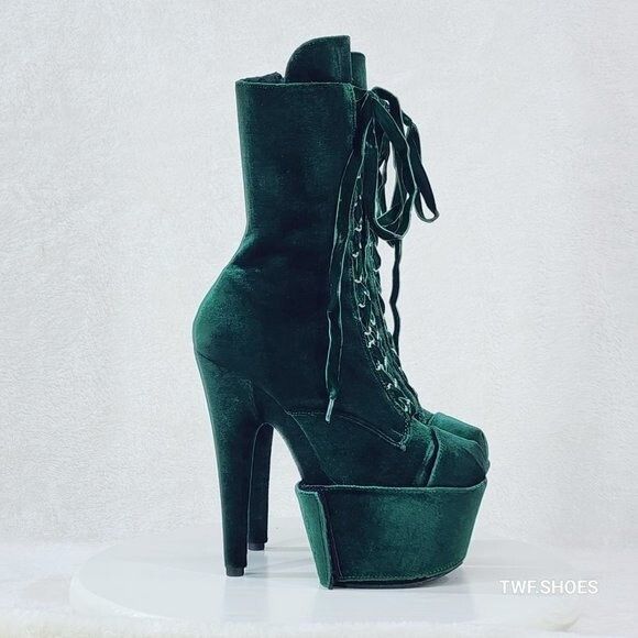 Other Adore 1045 Emerald Green Velvet 7" High Heel Platform Ankle Size US 8 / IT 38 - 3 Thumbnail