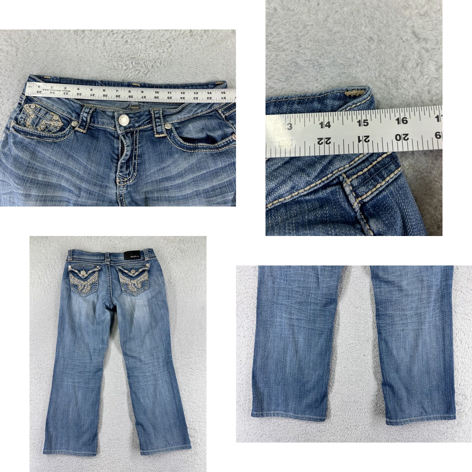 Grace in LA Grace In LA Jeans Womens 29 Blue Denim Wide-Leg Low Rise Embroidered 29x26 Size 29" - 9 Thumbnail