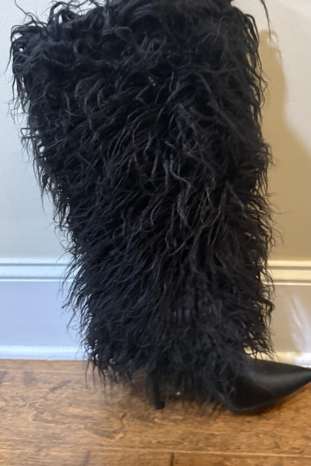 Shein Fur Knee High Boots Stiletto Heels Wide Calf Point Toe Size US 8 / IT 38 - 6 Thumbnail