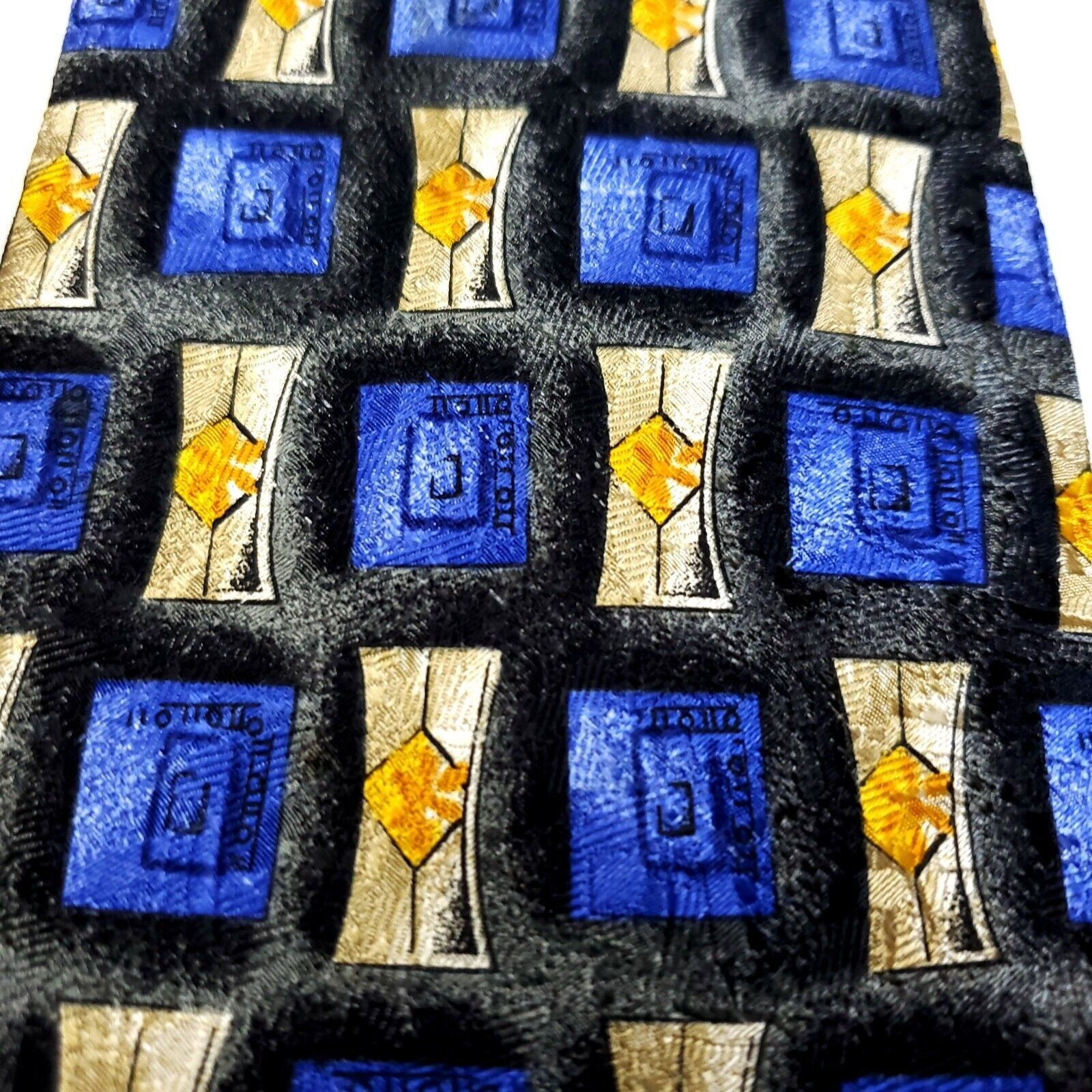 Robert Talbott Robert Talbott Yellow Tan Blue Abstract Print Geometric Wide Size ONE SIZE - 2 Thumbnail
