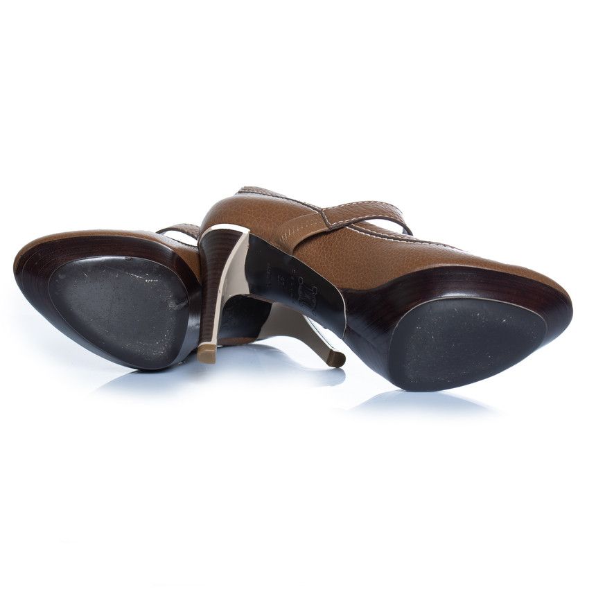 Celine Celine, Leather platform pump with strap in brown Size US 7 / IT 37 - 3 Thumbnail