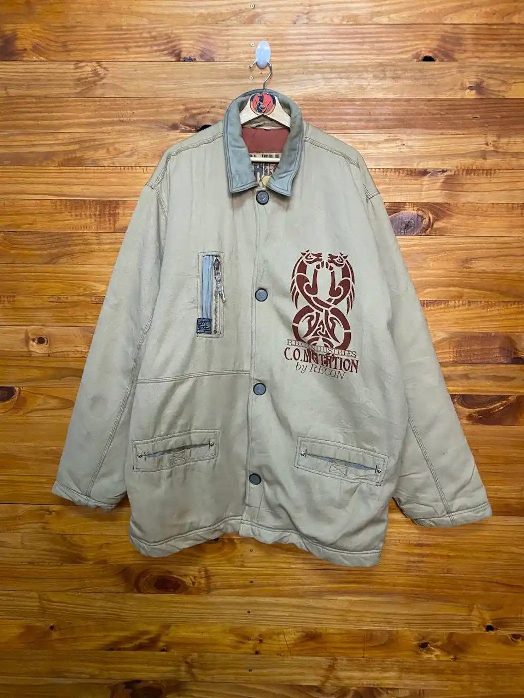 image of Recon Futura 2000 Stash x Workers Vintage Recon Chino & Dice Duck Canvas Oversize Jacket in Brown (