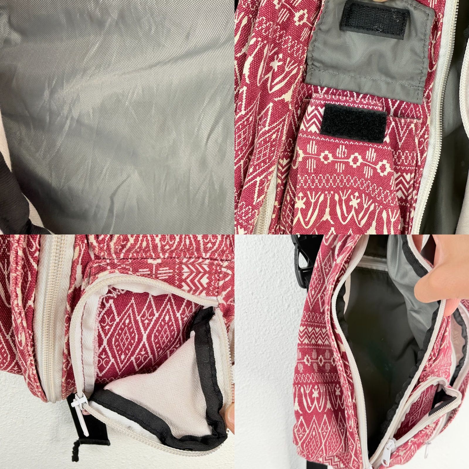 KAVU KAVU Rope Sling Bag Crossbody Tribal Red & White, Medium, Unisex Adults, Geometric Pattern, Canvas/Cotton, Adjustable Strap, Pockets, Vintage: No Size ONE SIZE - 8 Thumbnail