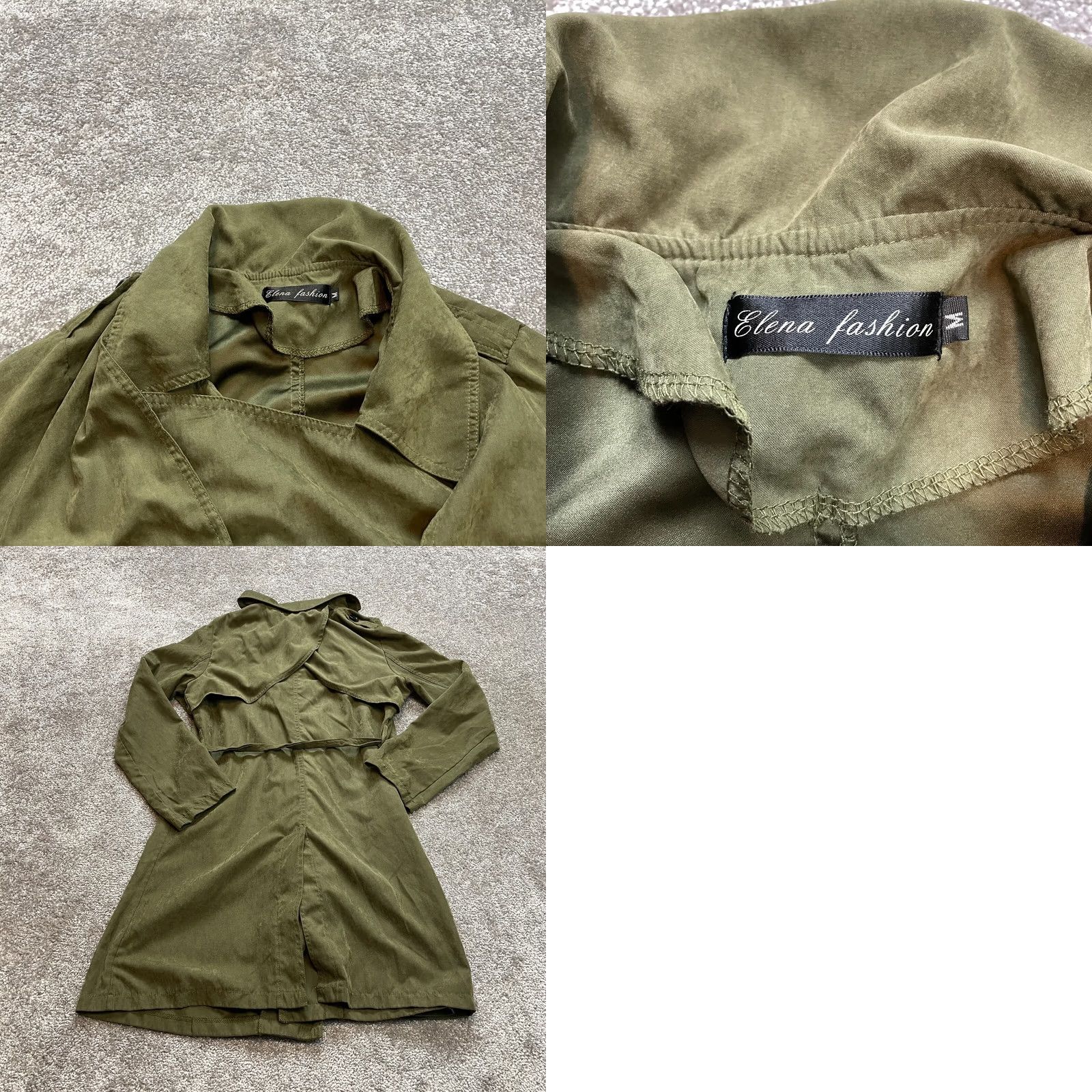 Vintage Elena Fashion Jacket Womens M Green Trench Coat Belted Soft Button Pockets Size M / US 6-8 / IT 42-44 - 8 Thumbnail
