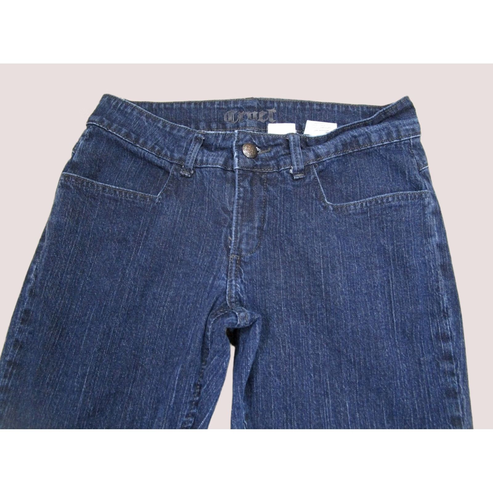 Vintage Cruel Girl Jeans Women 9 Blue Low Rise Flared Denim Trousers Jeans Bootcut 5-Pocket Dark Wash Logo Cowboy Southwestern Womens Size 29" - 1 Thumbnail