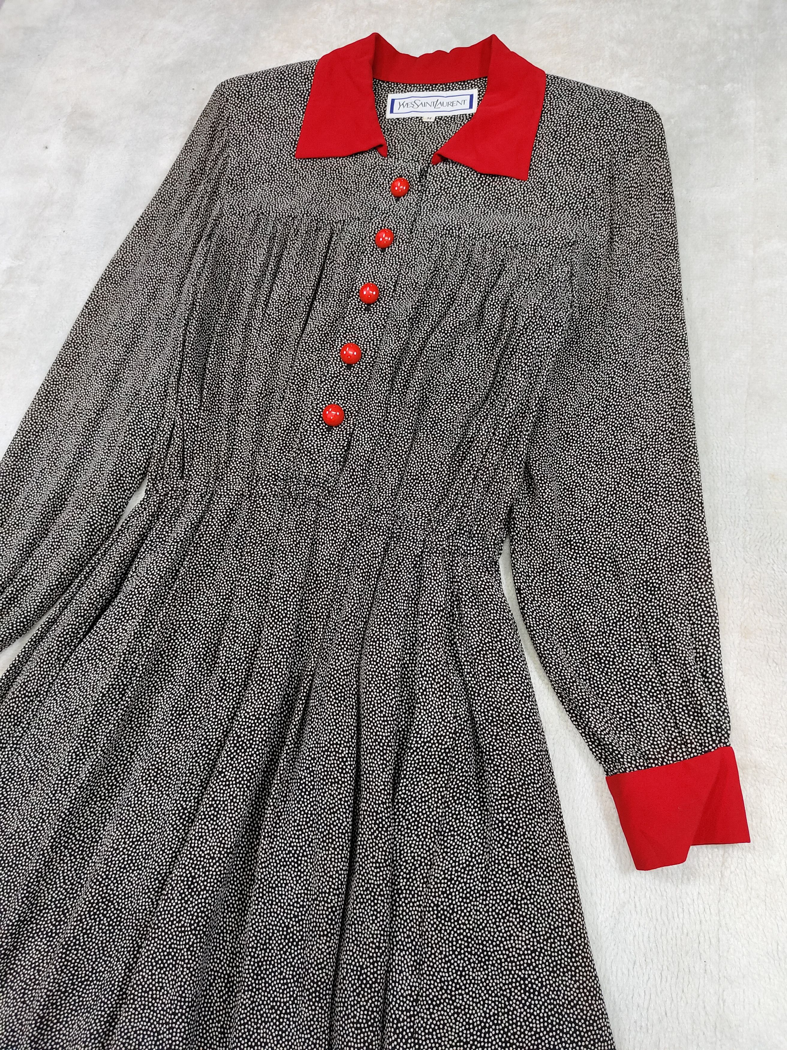 Yves Saint Laurent 80s Yves Saint Laurent Archive Polka Dot A Line Rayon Dress Size M / US 6-8 / IT 42-44 - 7 Thumbnail