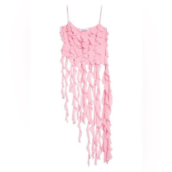image of Mach&mach Mach & Mach Asymmetric Ruffle Detail Tank Top in Pink, Women's (Size Large)