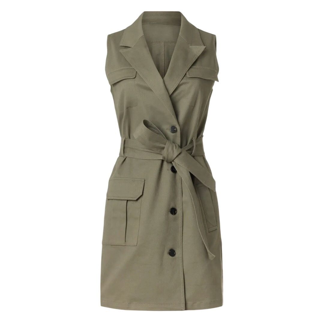 Marissa Webb Marissa Webb x RTR Tie Waist Twill Dress in Green, Size US 8 Size M / US 6-8 / IT 42-44 - 1 Thumbnail
