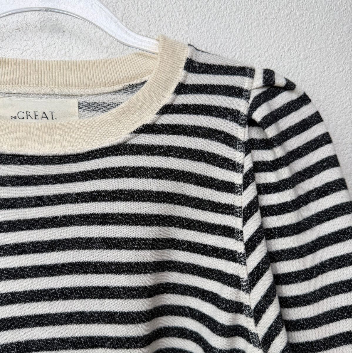 THE GREAT The Great. Black & Cream Striped Pleated Shoulder Sweatshirt Size S / US 4 / IT 40 - 7 Thumbnail