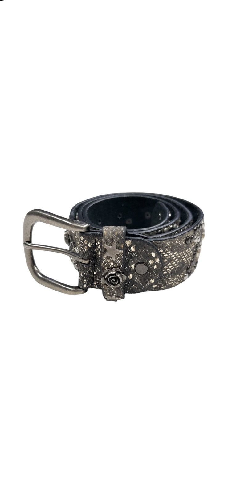 Vintage Snap On Snake Skin Roses & Stars Studded Leather Belt Size ONE SIZE - 1 Thumbnail