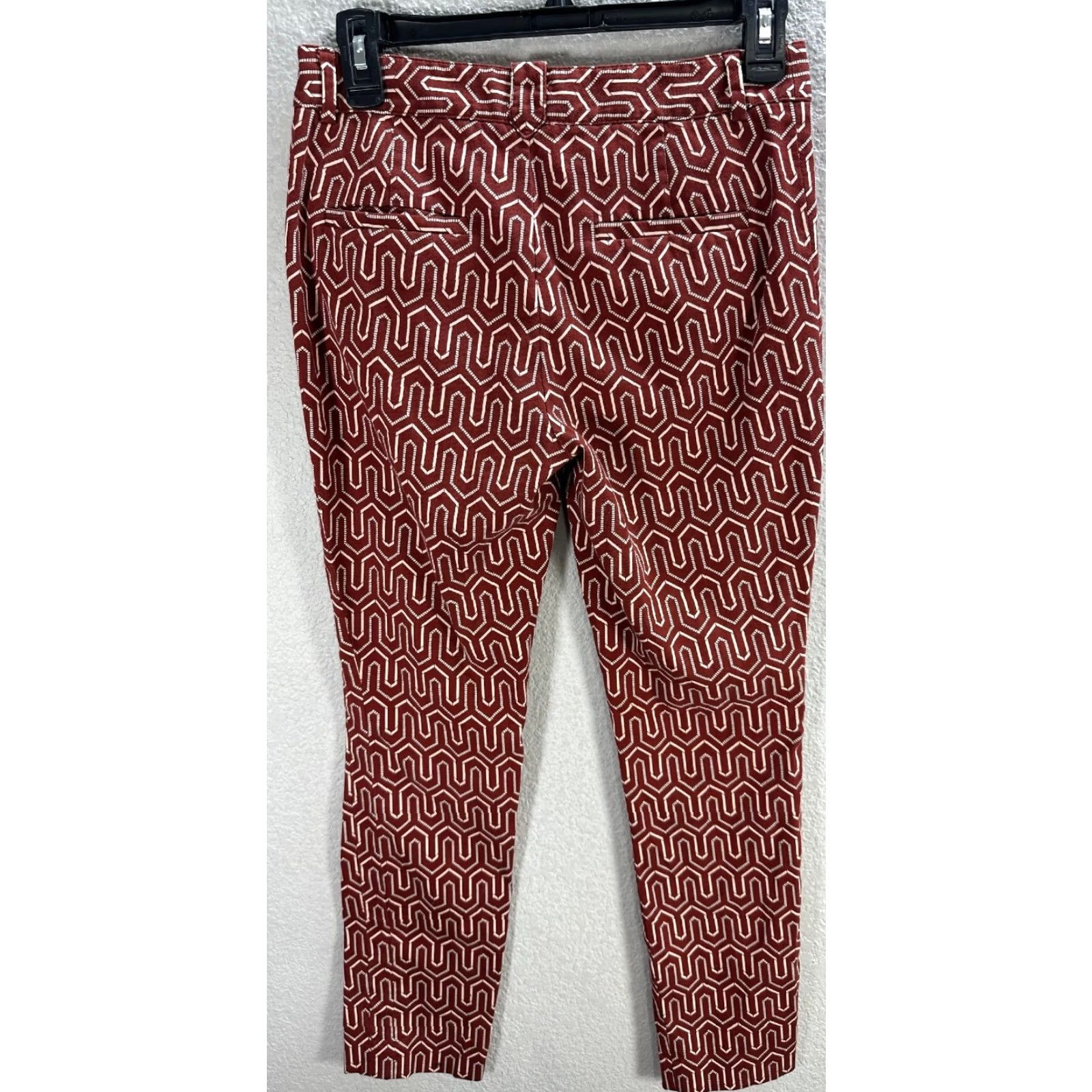 Vintage Cartonnier Womens Red Geometric Chino Pants Side Pockets Cotton Blend Sz 2 Size 28" / US 6 / IT 42 - 5 Thumbnail
