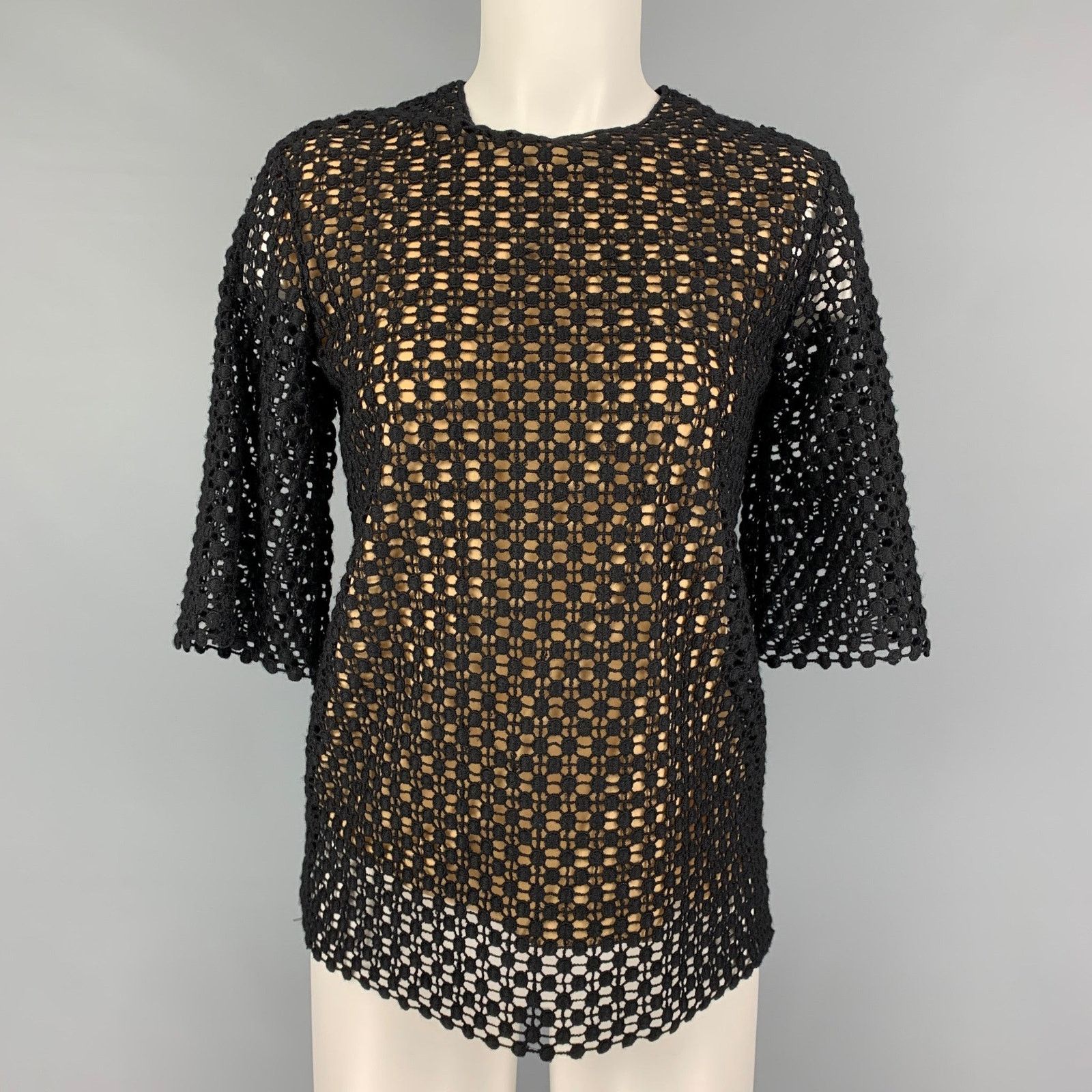 Chloe Black Beige Wool Cotton Crochet Double Layer Dress Top Size XS / US 0-2 / IT 36-38 - 1 Thumbnail