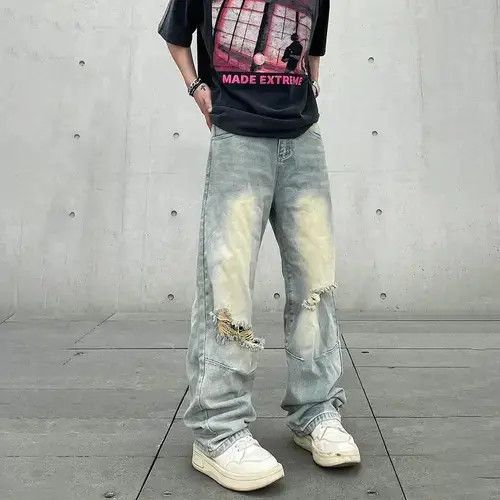 Japanese Brand Streetwear Ripped Baggy Jeans Men Size US 30 / EU 46 - 4 Thumbnail
