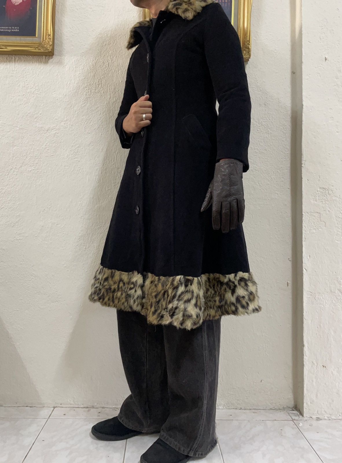 14th Addiction 🇯🇵 Machiko Jinto Leopard Fur Trench Coat Goa Gothic Punk Vkei Size S / US 4 / IT 40 - 6 Thumbnail